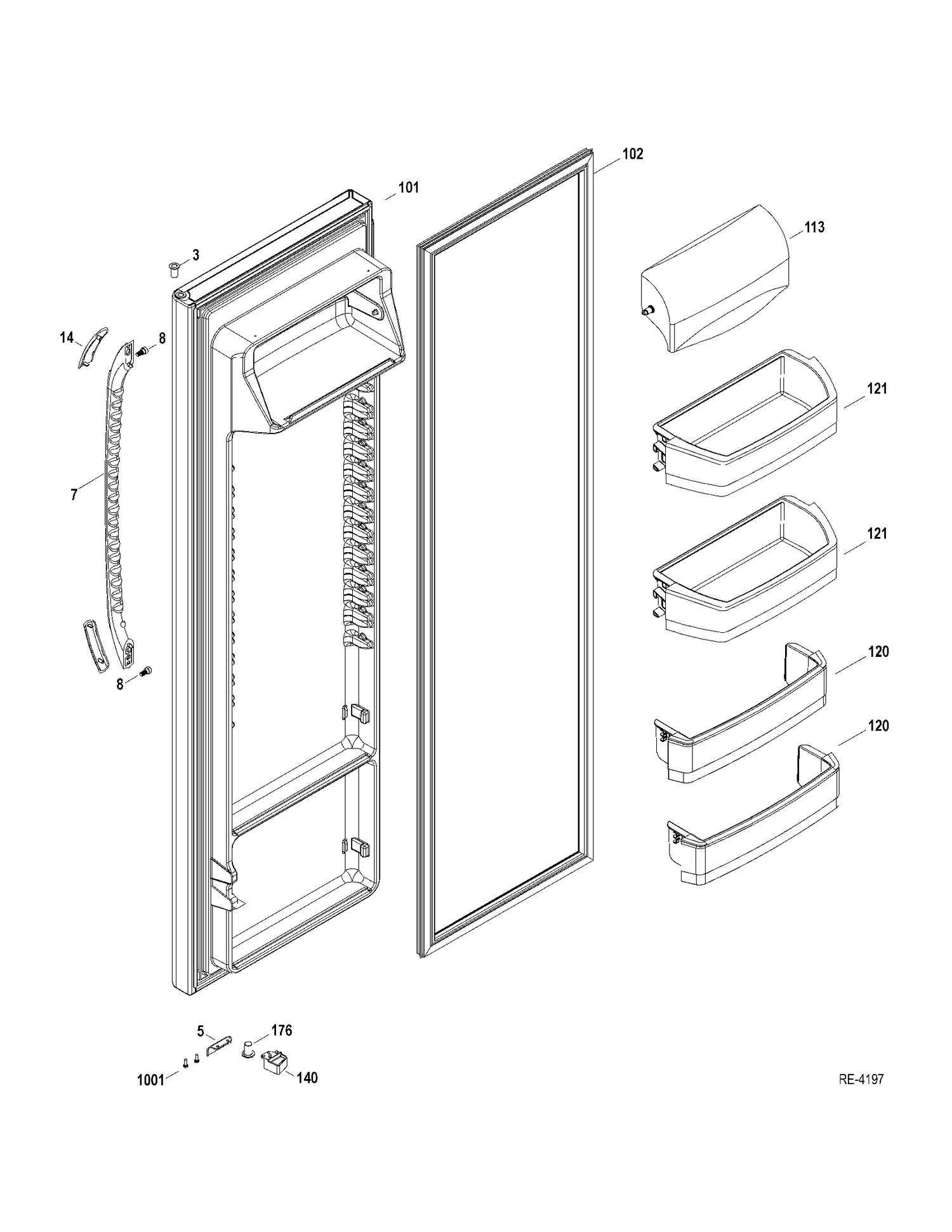 FF DOOR Diagram and Parts List for GSRC5KLZAFBB  General Electric Refrigerator