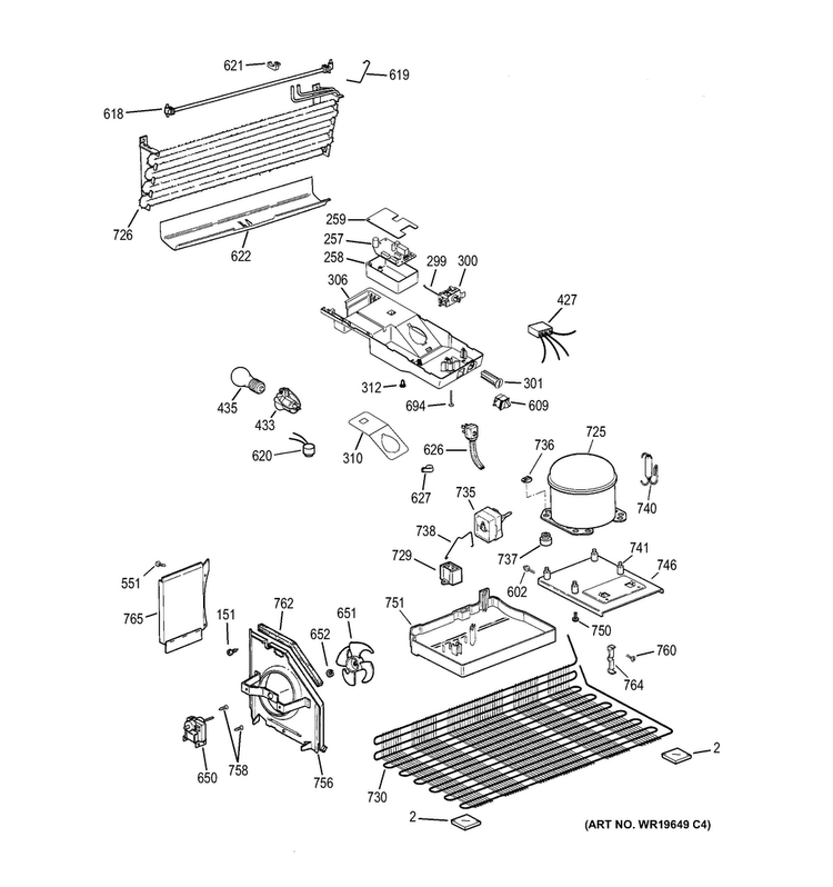 Machine Compartment Diagram and Parts List for GTH16BBXDRCC  General Electric Refrigerator