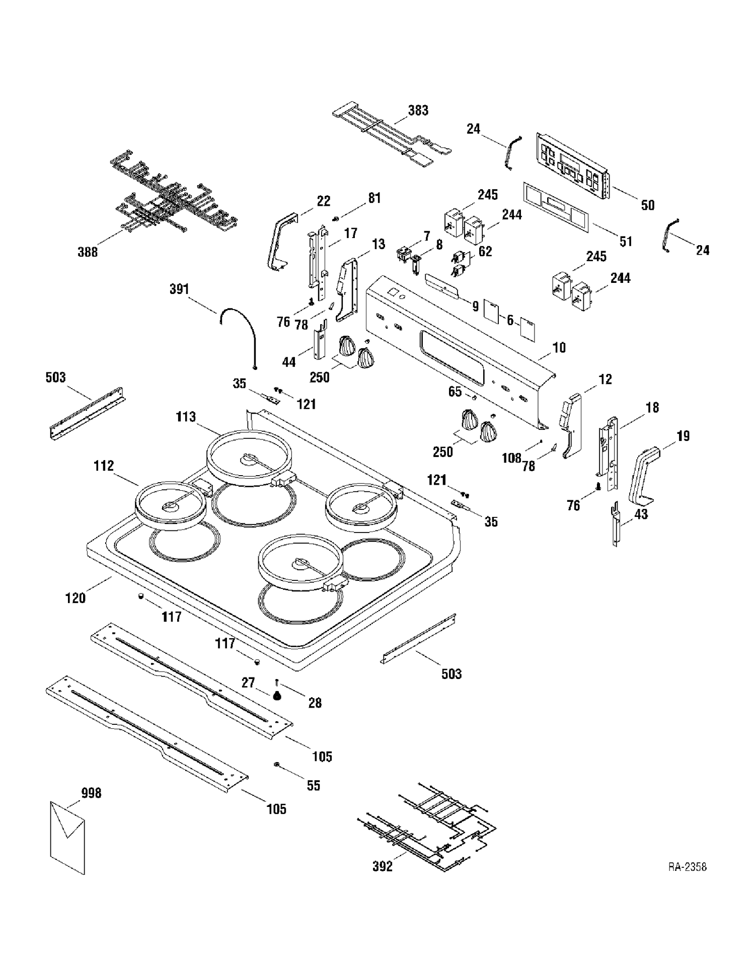 CONTROLS & COOKTOP Diagram and Parts List for RCB790SJ4SA  General Electric Range