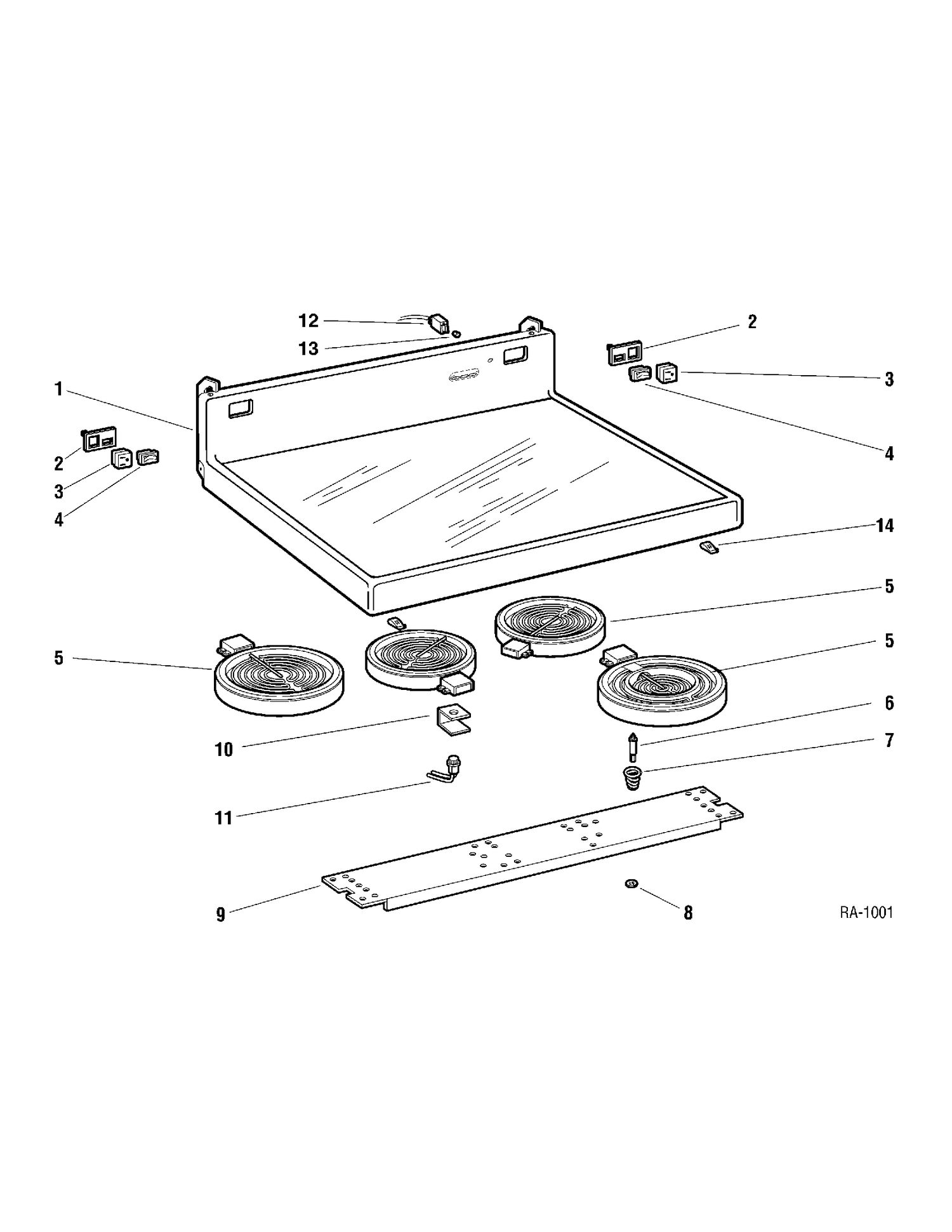 COOKTOP GROUP Diagram and Parts List for 12891-2  General Electric Range