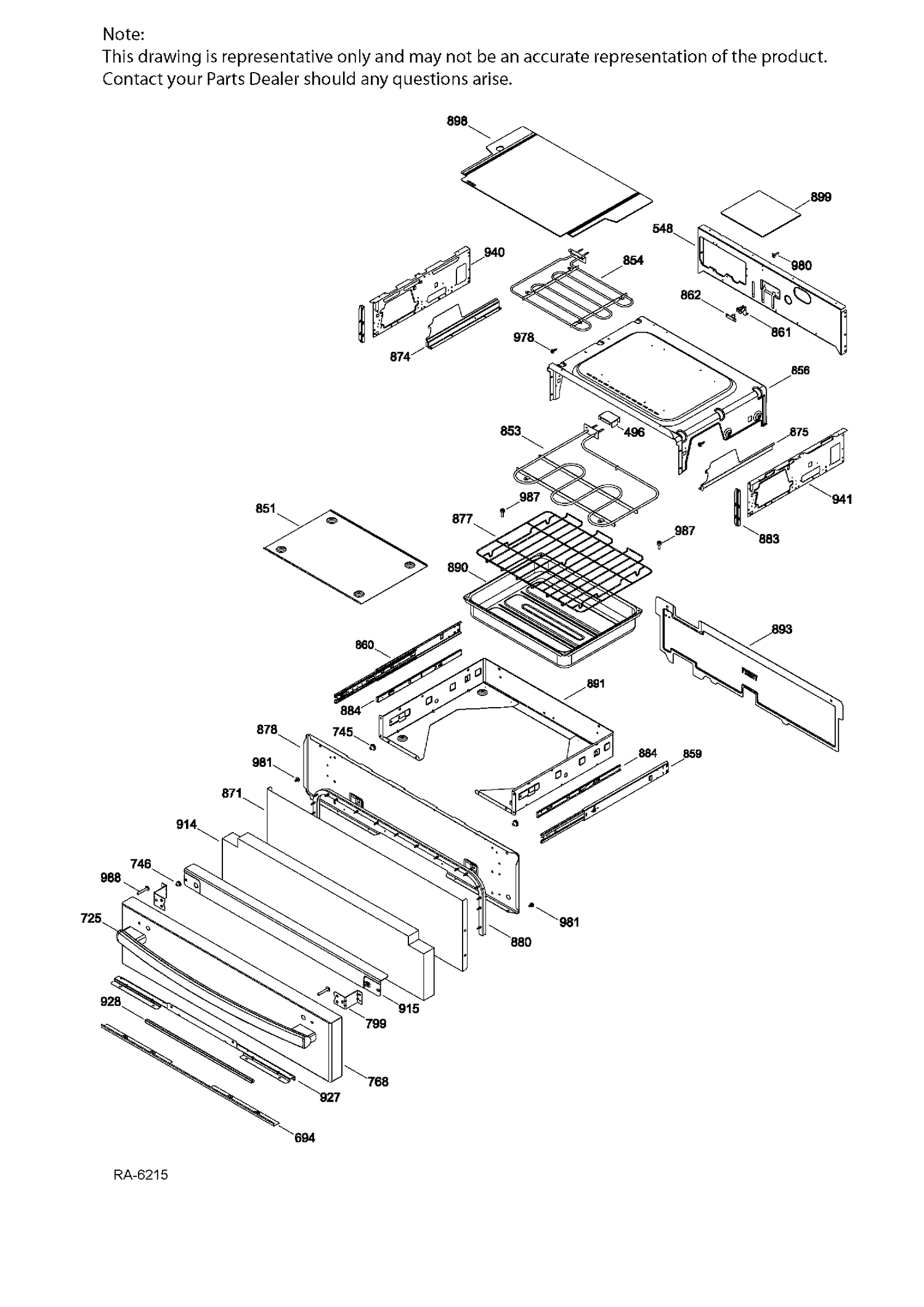 DRAWER PARTS Diagram and Parts List for PCS940EJ2ES  General Electric Range