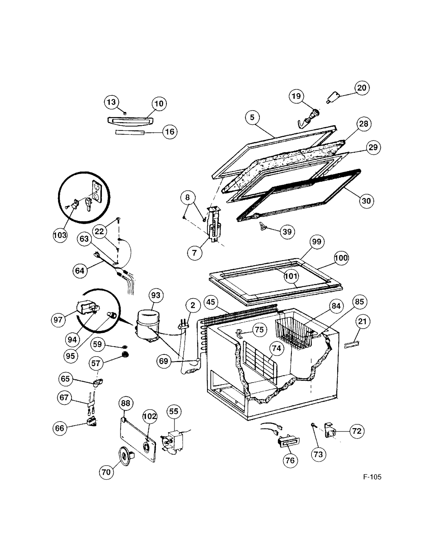 FREEZER Diagram and Parts List for 81070  General Electric Freezer