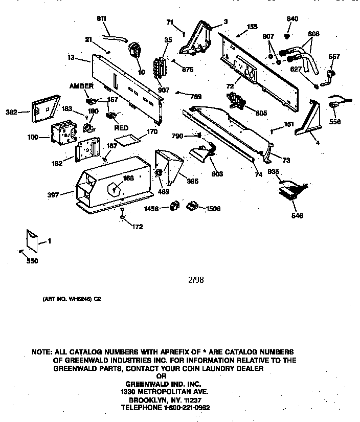 Backsplash & Coin Box Assembly Diagram and Parts List for WCCB2050TAWC  General Electric Washer