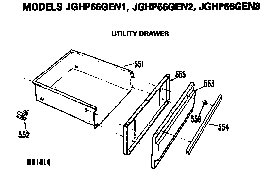 Utility Drawer Diagram and Parts List for JGHP66GEN1  General Electric Range