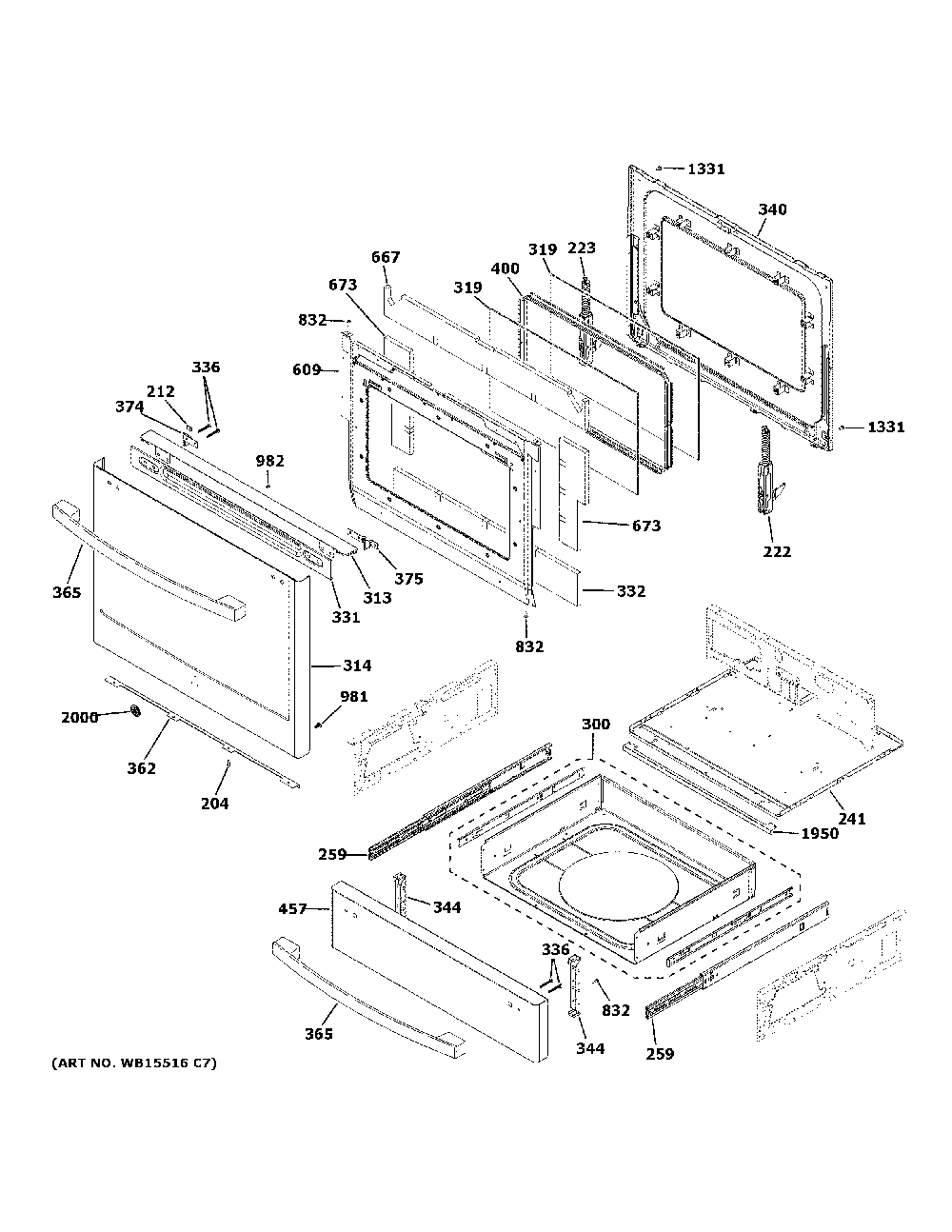Door & drawer parts Diagram and Parts List for JGS760BEL4TS  General Electric Range
