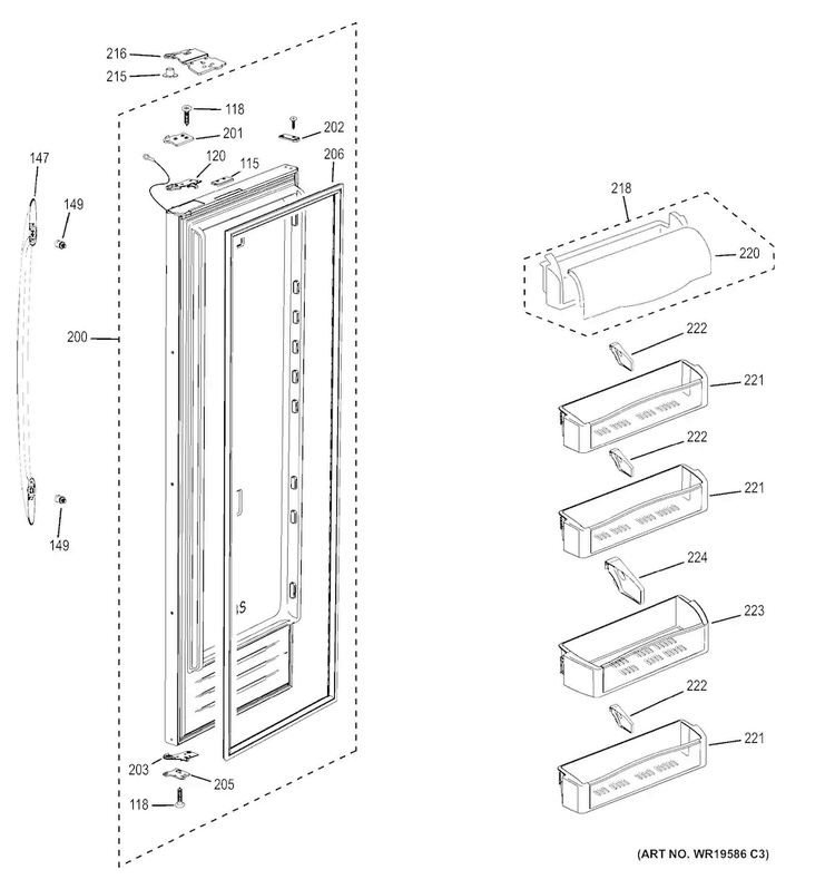 Fresh Food Door Diagram and Parts List for PSB48YSHASS  General Electric Refrigerator