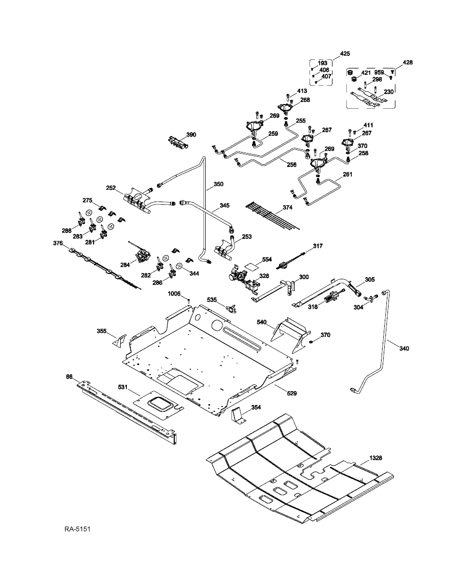 GAS & BURNER PARTS Diagram and Parts List for PGS975SER3SS  General Electric Range