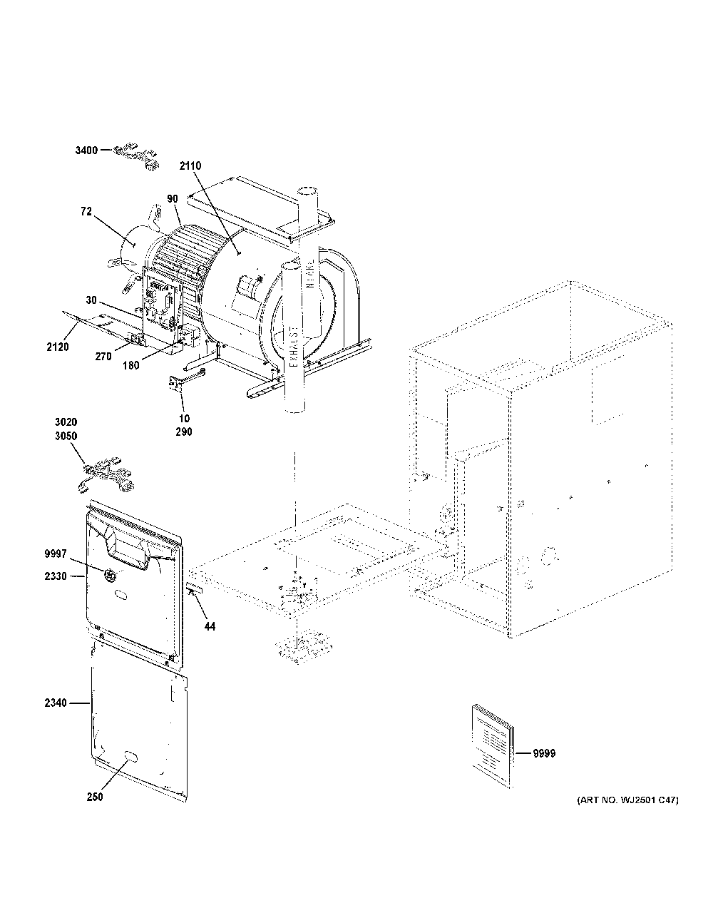 Cabinet Diagram and Parts List for NF80U045T3A52  General Electric Furnace