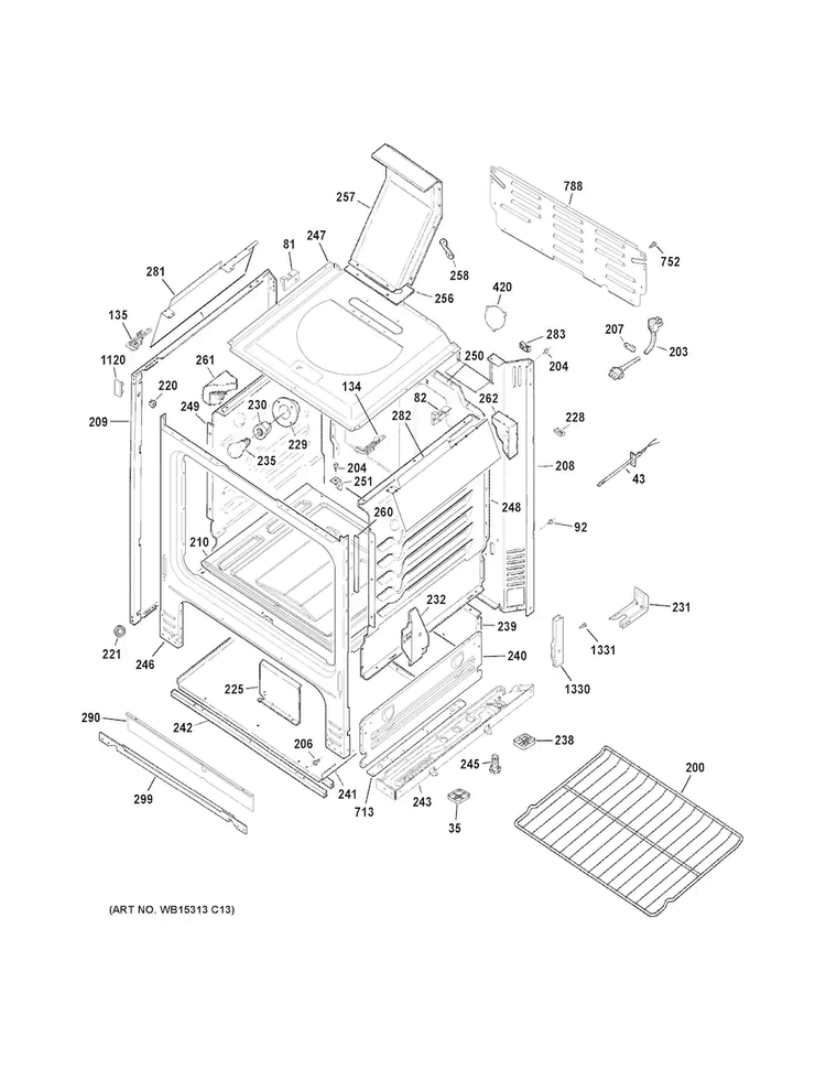 Body Parts Diagram and Parts List for JGBS66DEK1BB  General Electric Range
