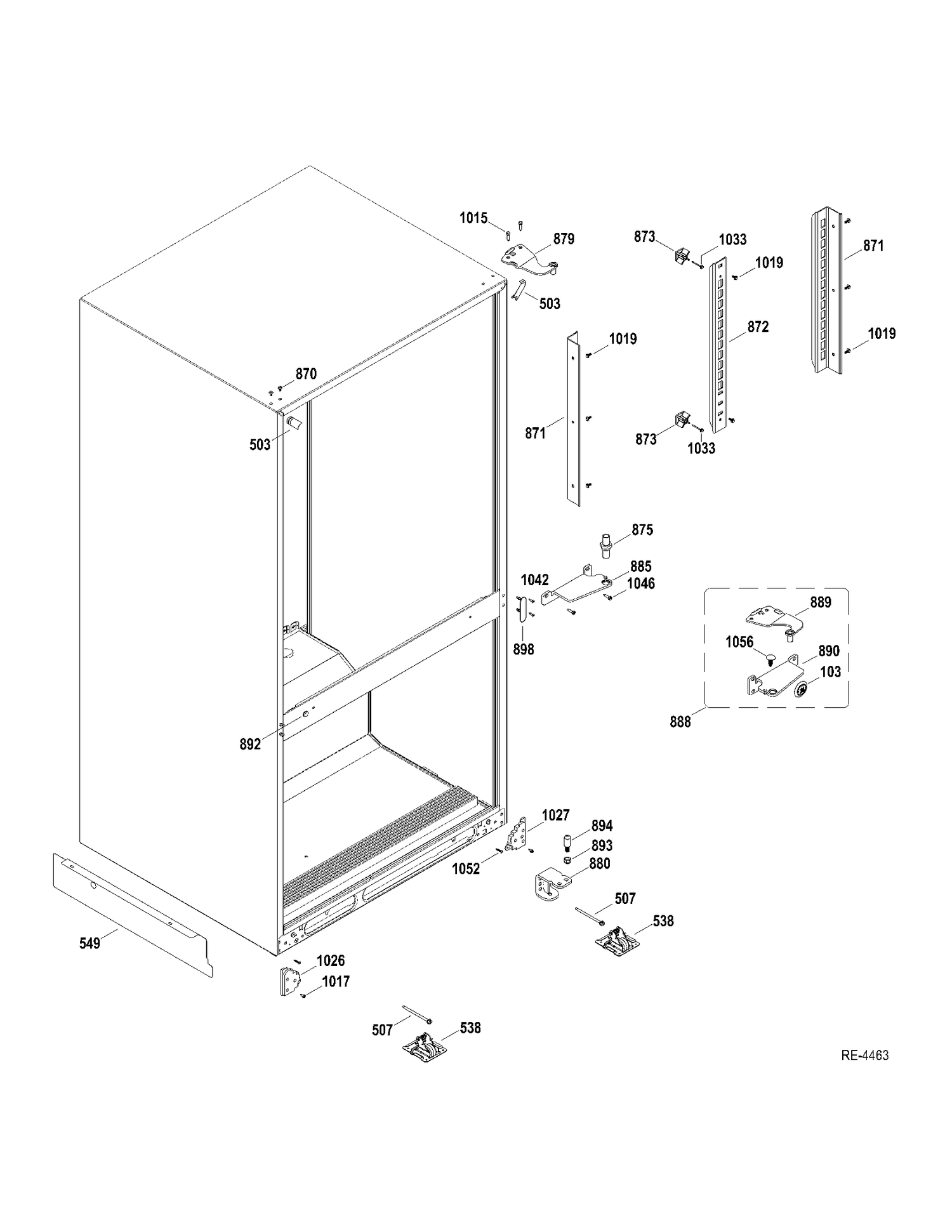 HINGE-MISC PARTS Diagram and Parts List for GBRS0GAXERBS  General Electric Refrigerator