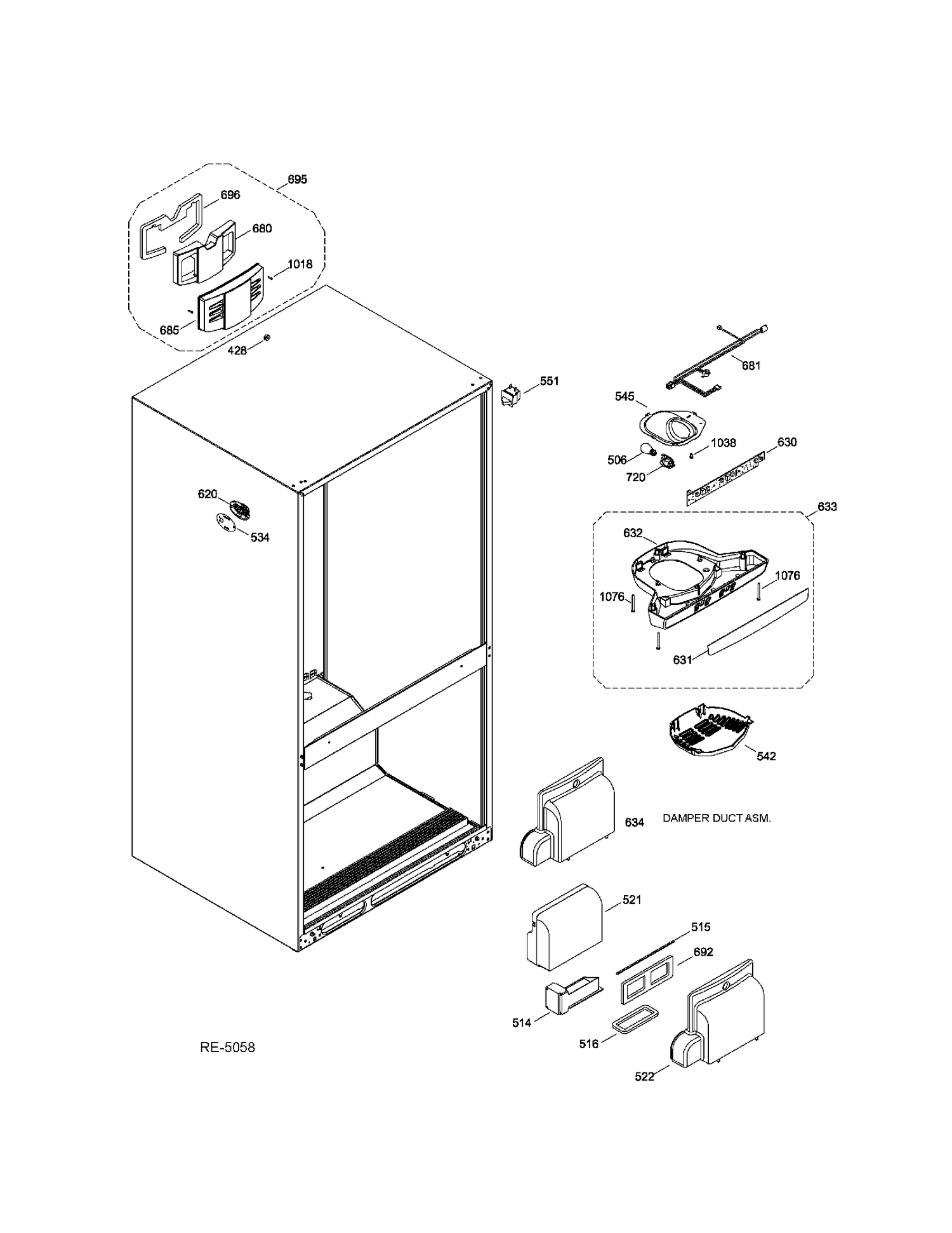 FUNCTIONAL PARTS FF Diagram and Parts List for GDRC0HBDARWW  General Electric Refrigerator