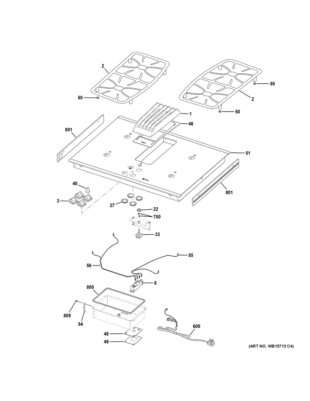 Control Panel And Cooktop Diagram and Parts List for PGP9830SR1SS  General Electric Cooktop