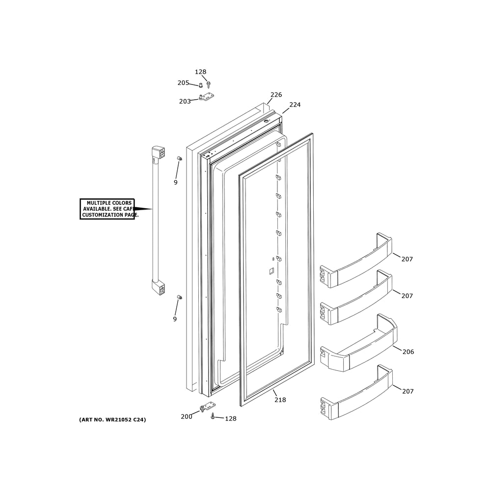 Fresh Food Door Diagram and Parts List for CSB48WP2NMS1  General Electric Refrigerator