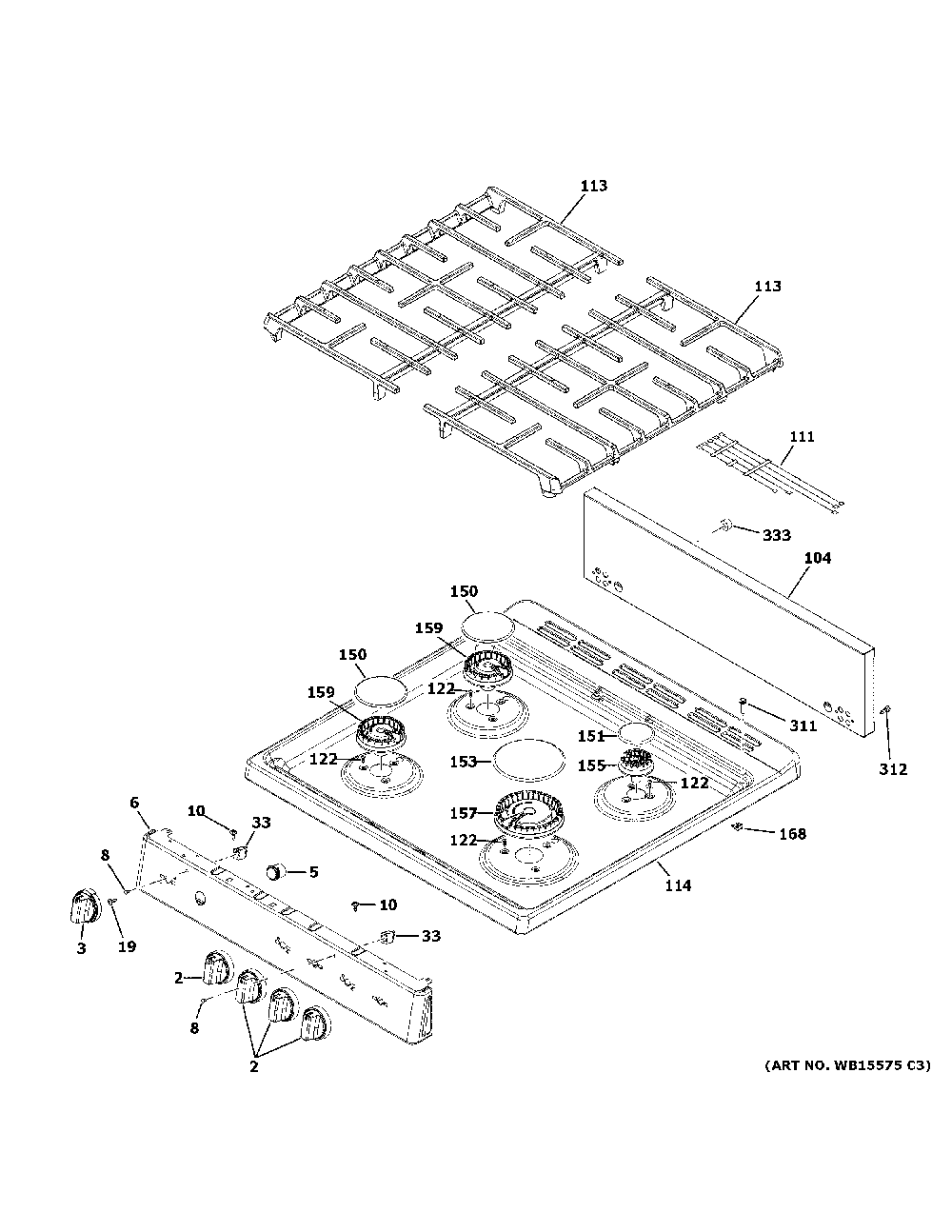 Control panel & cooktop Diagram and Parts List for JGAS640RM2SS  General Electric Range
