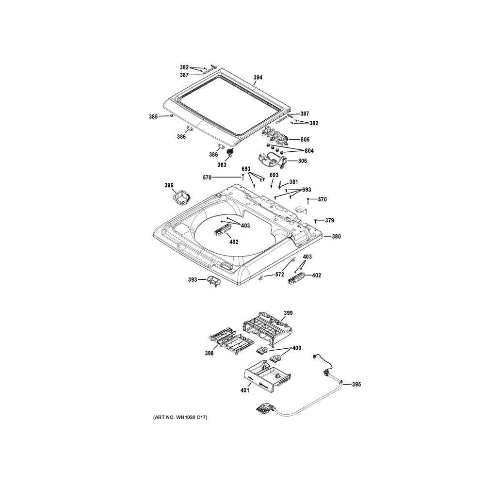 Top Panel And Lid Diagram and Parts List for GTW585BPV3DG  General Electric Washer