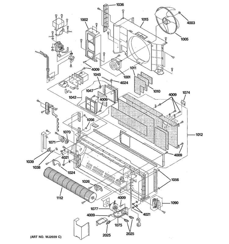 Motor & Chassis Parts Diagram and Parts List for AZ41E09DABW5  General Electric Air Conditioner