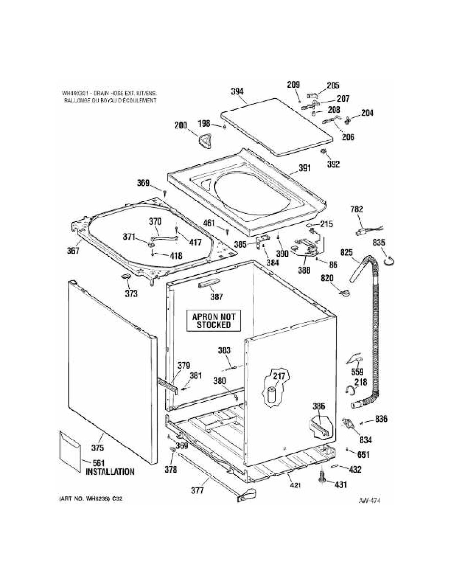 CABINET Diagram and Parts List for 56241B2WW  General Electric Washer