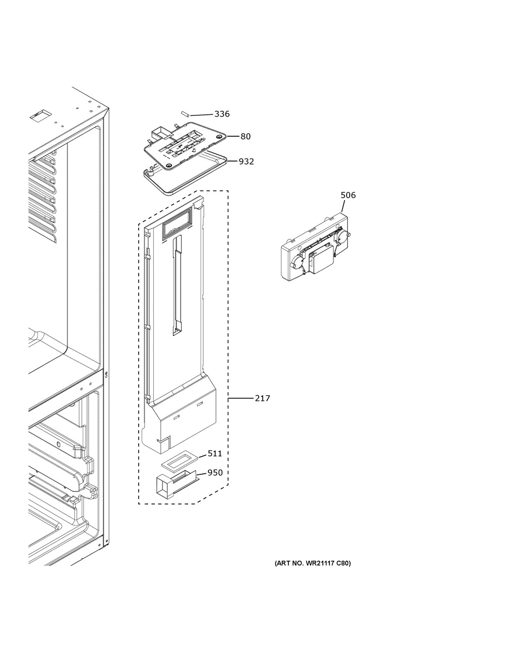 Fresh Food Section Diagram and Parts List for GBE21DGKWRBB  General Electric Refrigerator