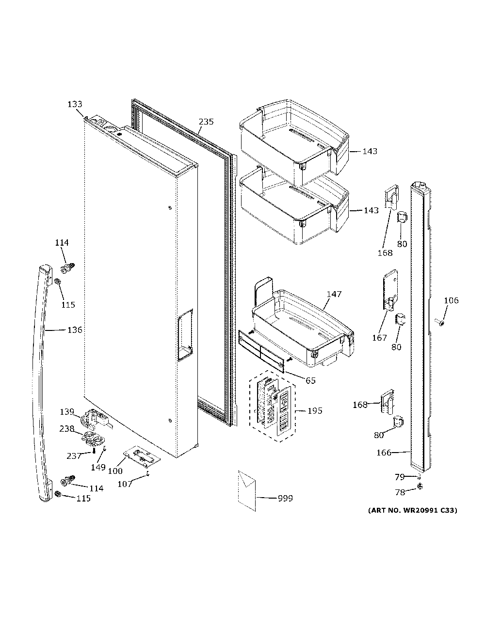 Fresh food door - lh Diagram and Parts List for GNE29GMKNES  General Electric Refrigerator