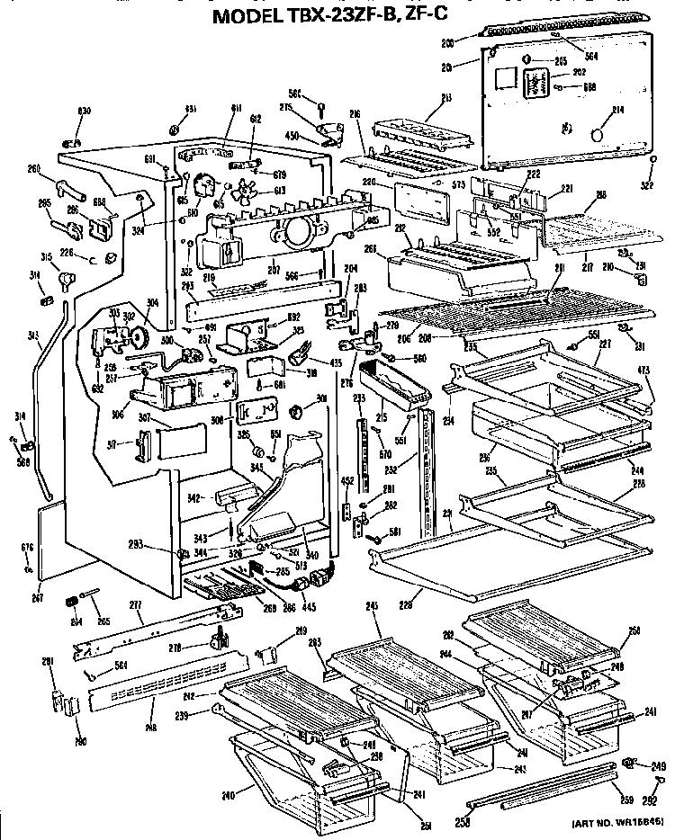 Cabinet Parts Diagram and Parts List for TBX23ZFC  General Electric Refrigerator