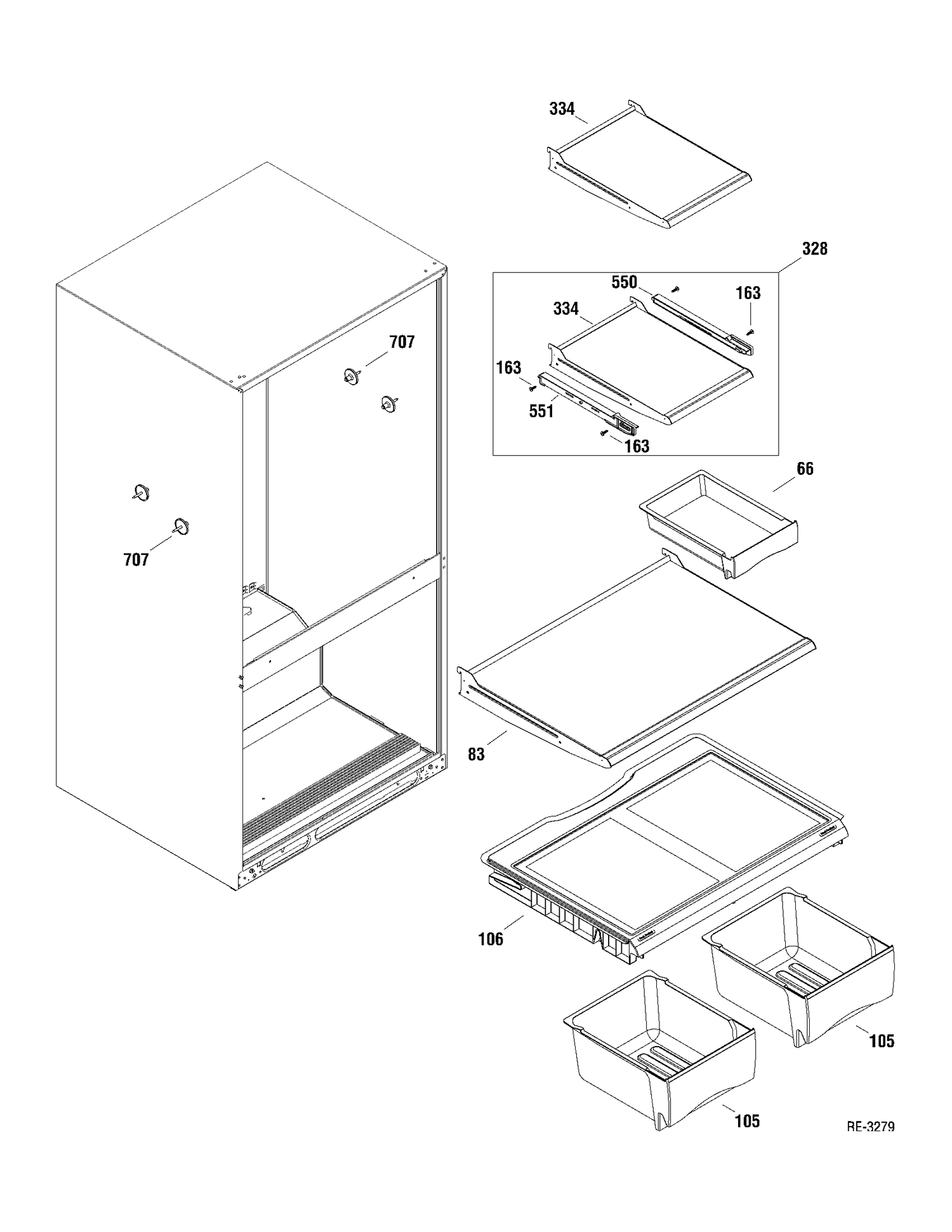 FF SHELVES Diagram and Parts List for GBRC0GAXARWW  General Electric Refrigerator
