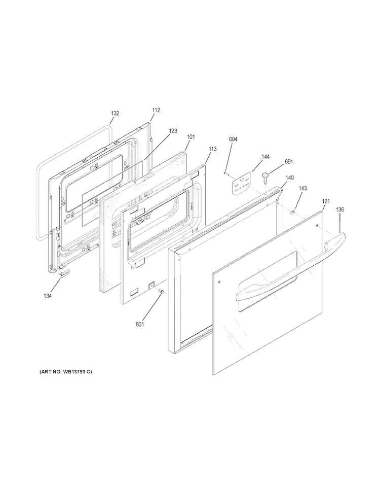 Door Diagram and Parts List for JRS06SK3SS  General Electric Wall Oven