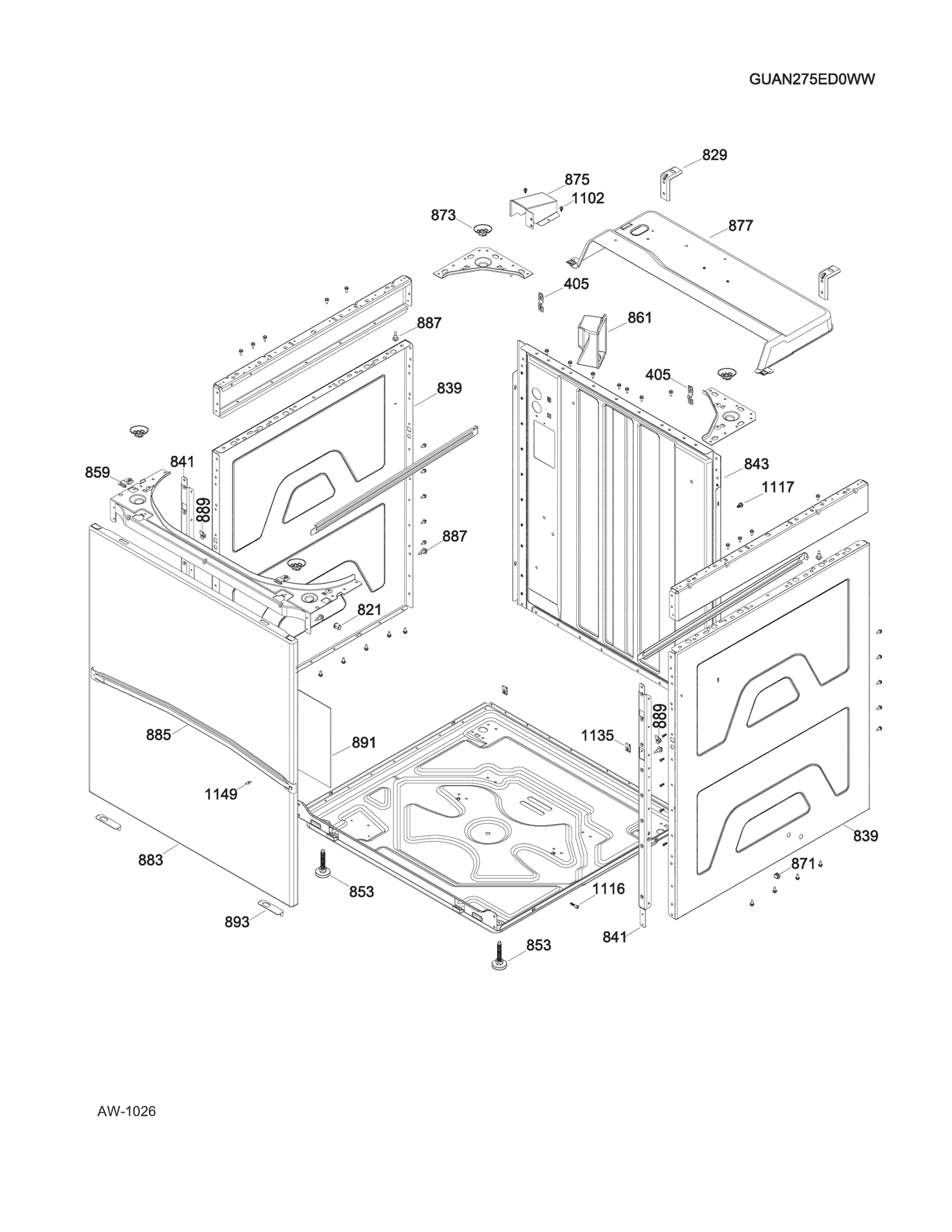 WASHER CABINET Diagram and Parts List for GUAN275ED0WW  General Electric Washer