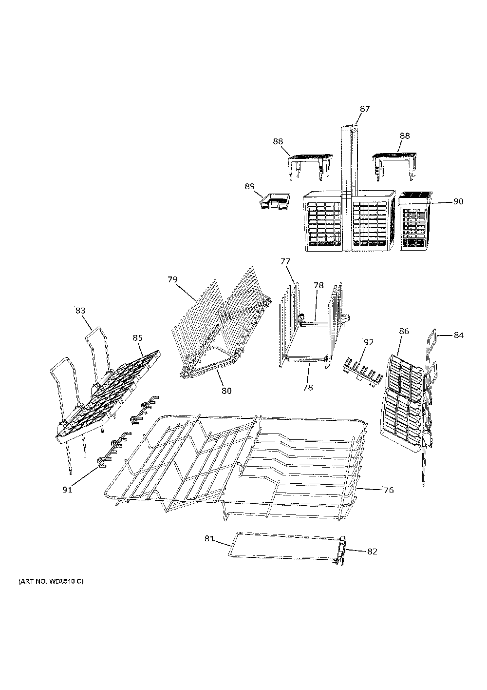 Rack Assemblies Diagram and Parts List for CDD420P2T0S1  General Electric Dishwasher