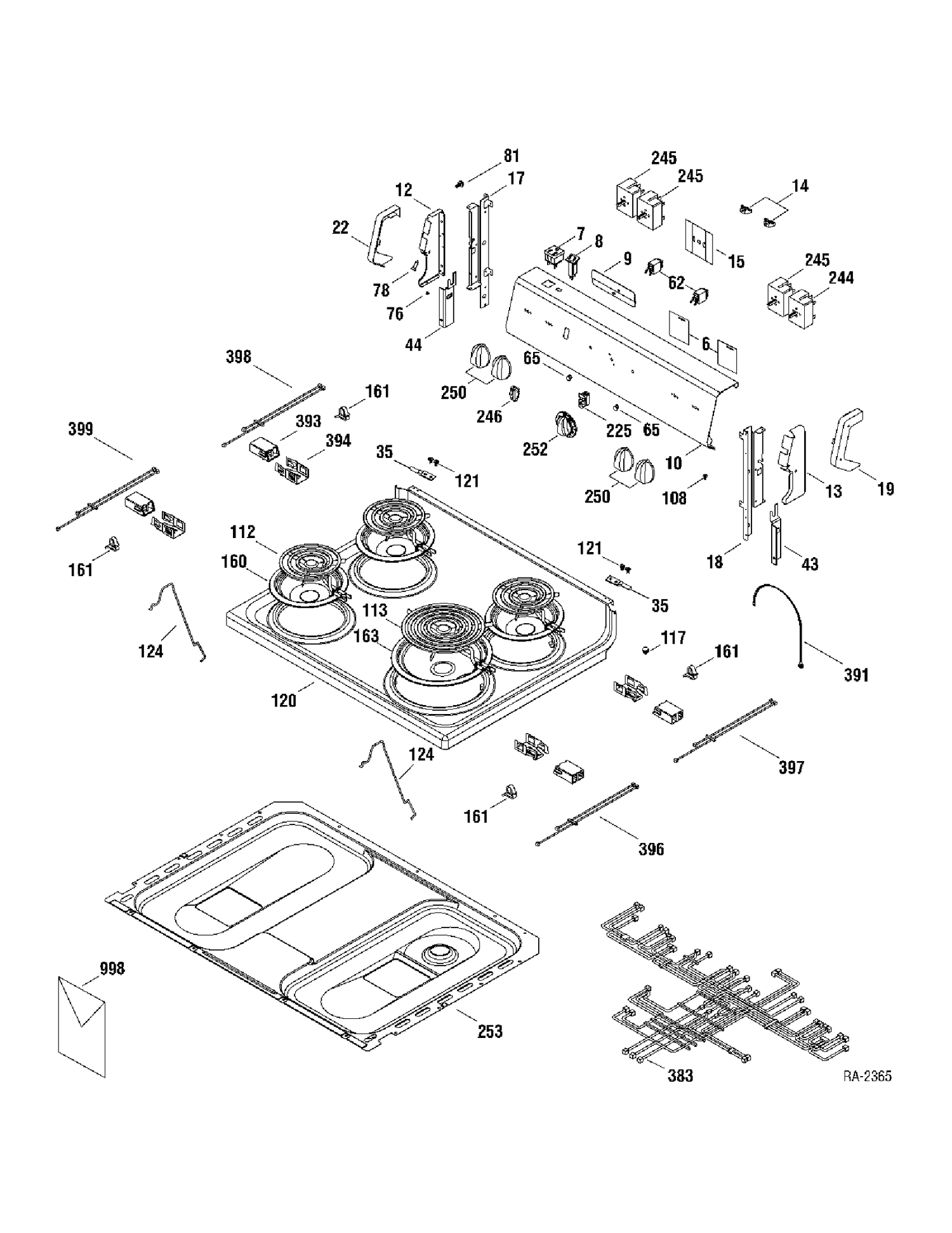 CONTROLS & COOKTOP Diagram and Parts List for RCBS525J2WW  General Electric Range