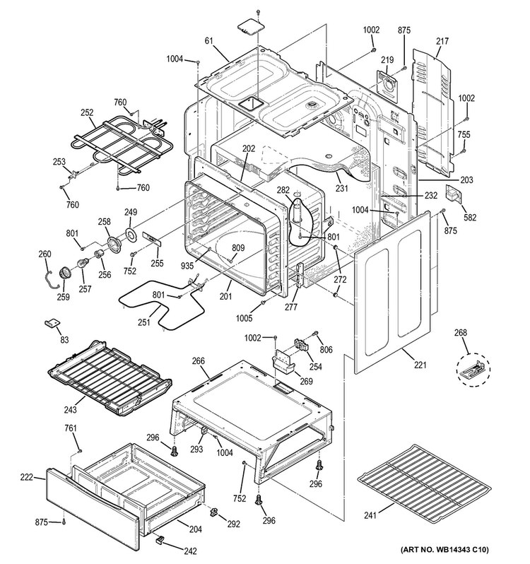 Body Parts Diagram and Parts List for JB350RF2SS  General Electric Range