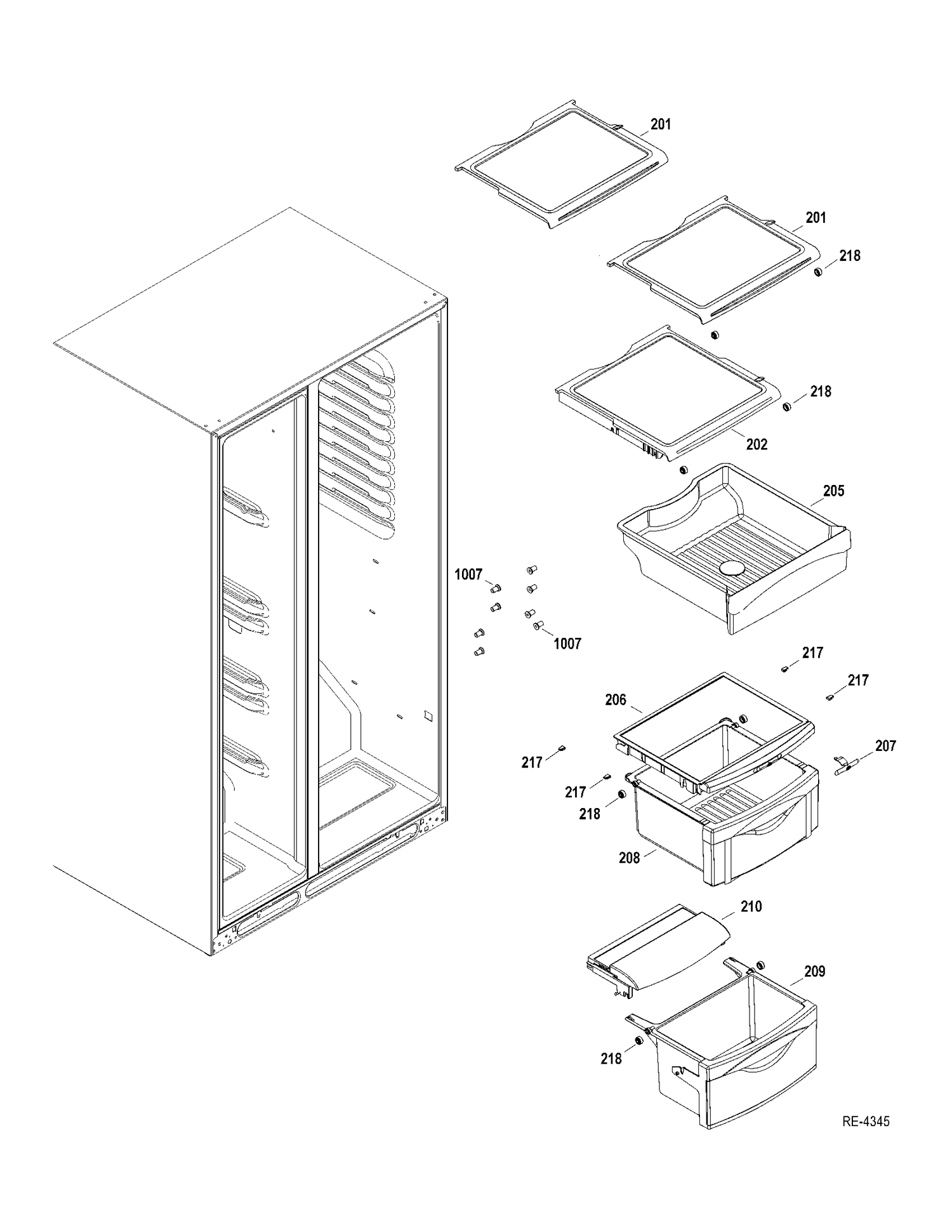 FF SHELVES Diagram and Parts List for GSRS3QGXHFSS  General Electric Refrigerator