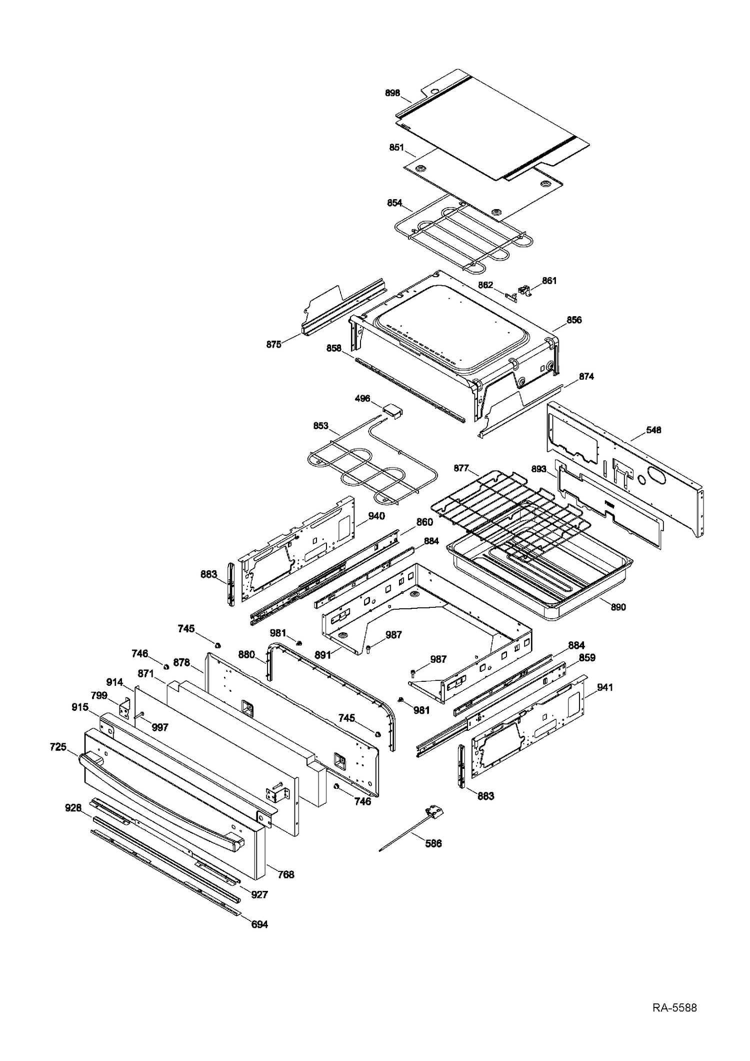 DRAWER Diagram and Parts List for PC2S910SEF3SS  General Electric Range