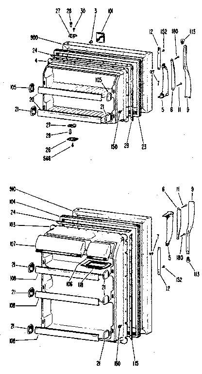 Doors Diagram and Parts List for TBF16SJC  General Electric Refrigerator