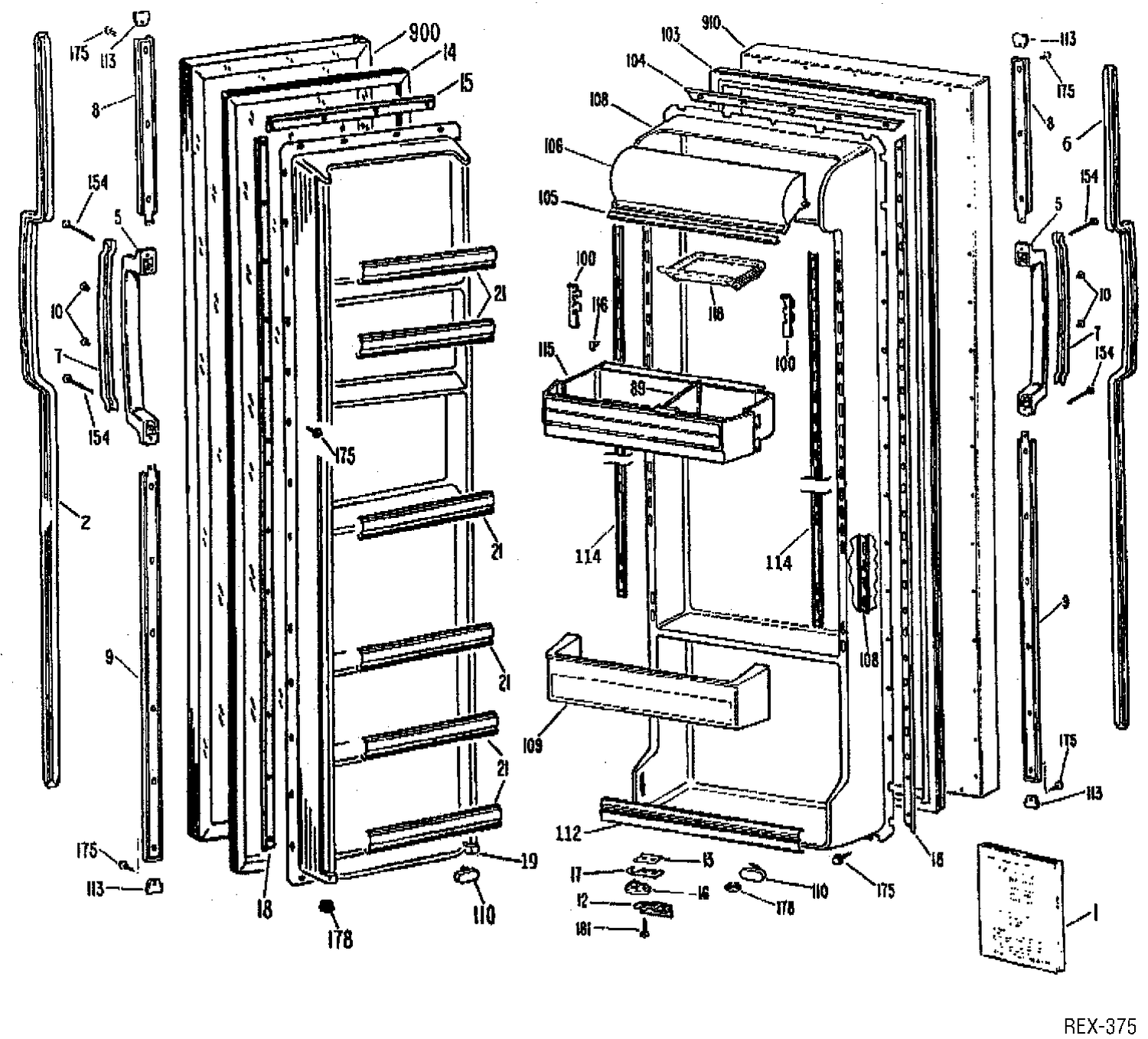 DOOR ASSEMBLY Diagram and Parts List for TFXC22ZRAAD  General Electric Refrigerator