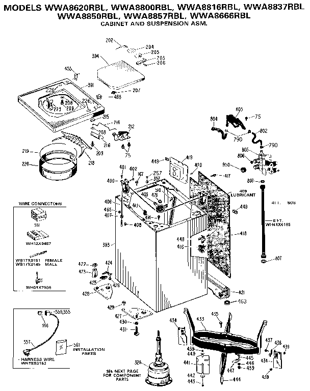 Cabinet And Suspension Asm. Diagram and Parts List for WWA8666RBL  General Electric Washer