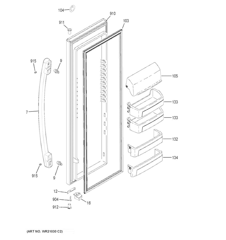 Fresh Food Door Diagram and Parts List for GSS25LSLECSS  General Electric Refrigerator