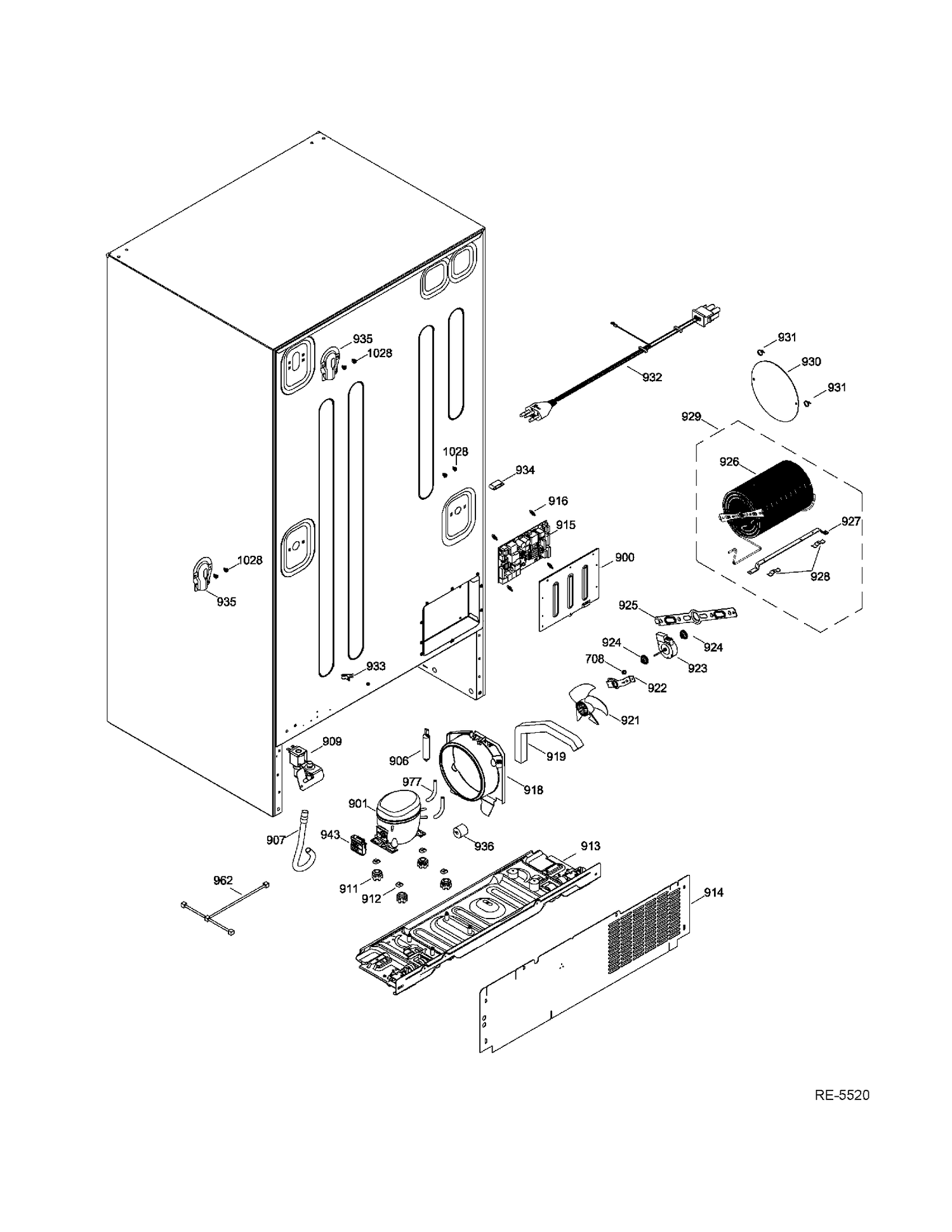 SEALED SYSTEM & MOTHERBOARD Diagram and Parts List for GFMS5HFFASS  General Electric Refrigerator