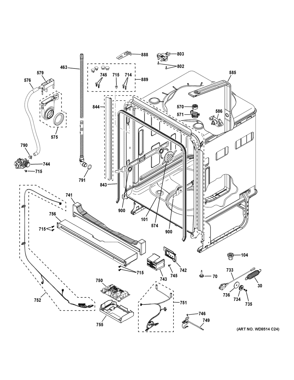 Body Parts (1) Diagram and Parts List for GDF650SYV3FS  General Electric Dishwasher