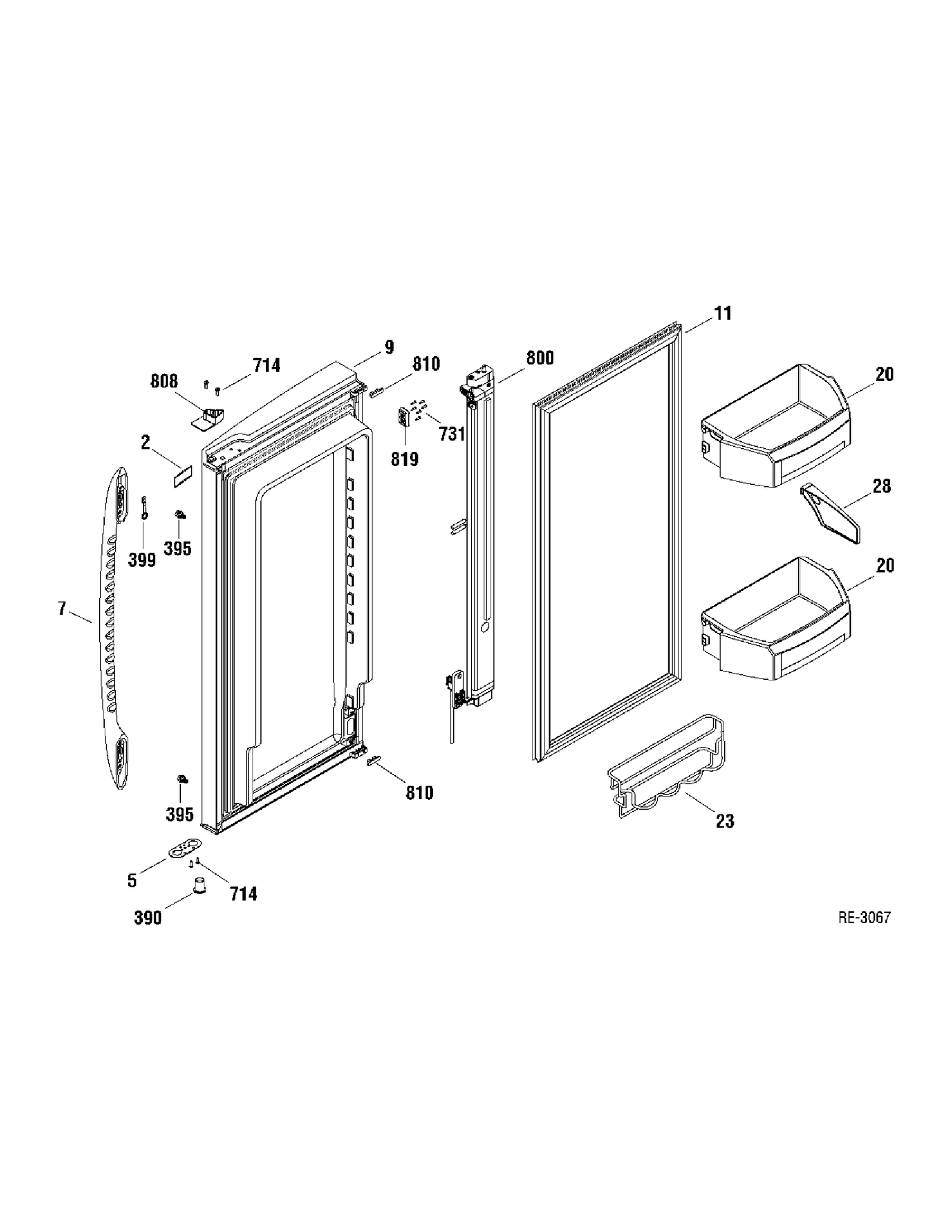 FF DOOR RIGHT Diagram and Parts List for PFSF5PJXACC  General Electric Refrigerator