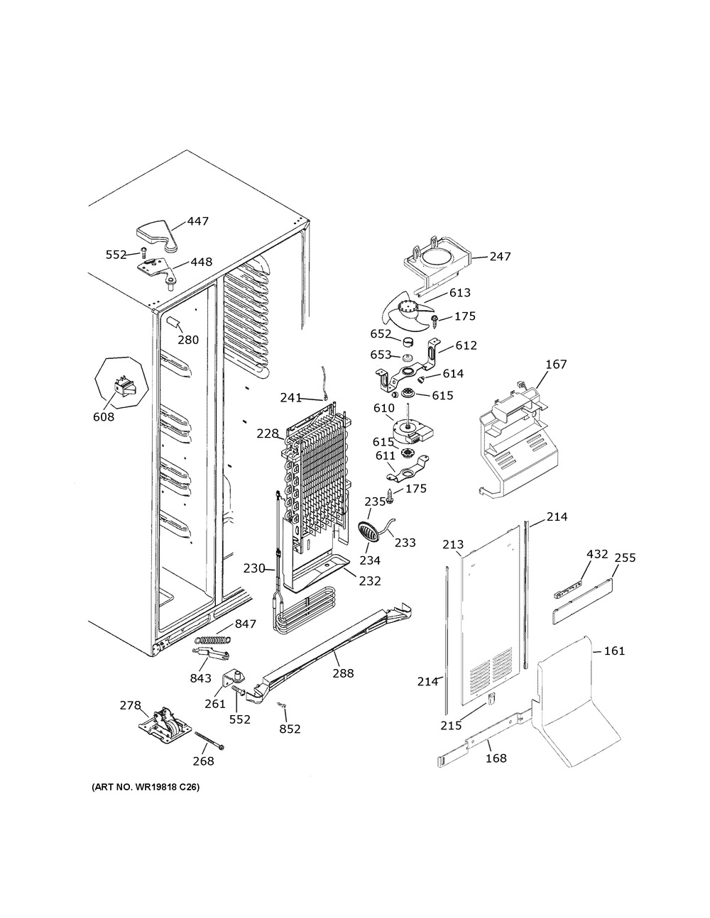 Freezer Section Diagram and Parts List for XSS23GGPECWW  General Electric Refrigerator