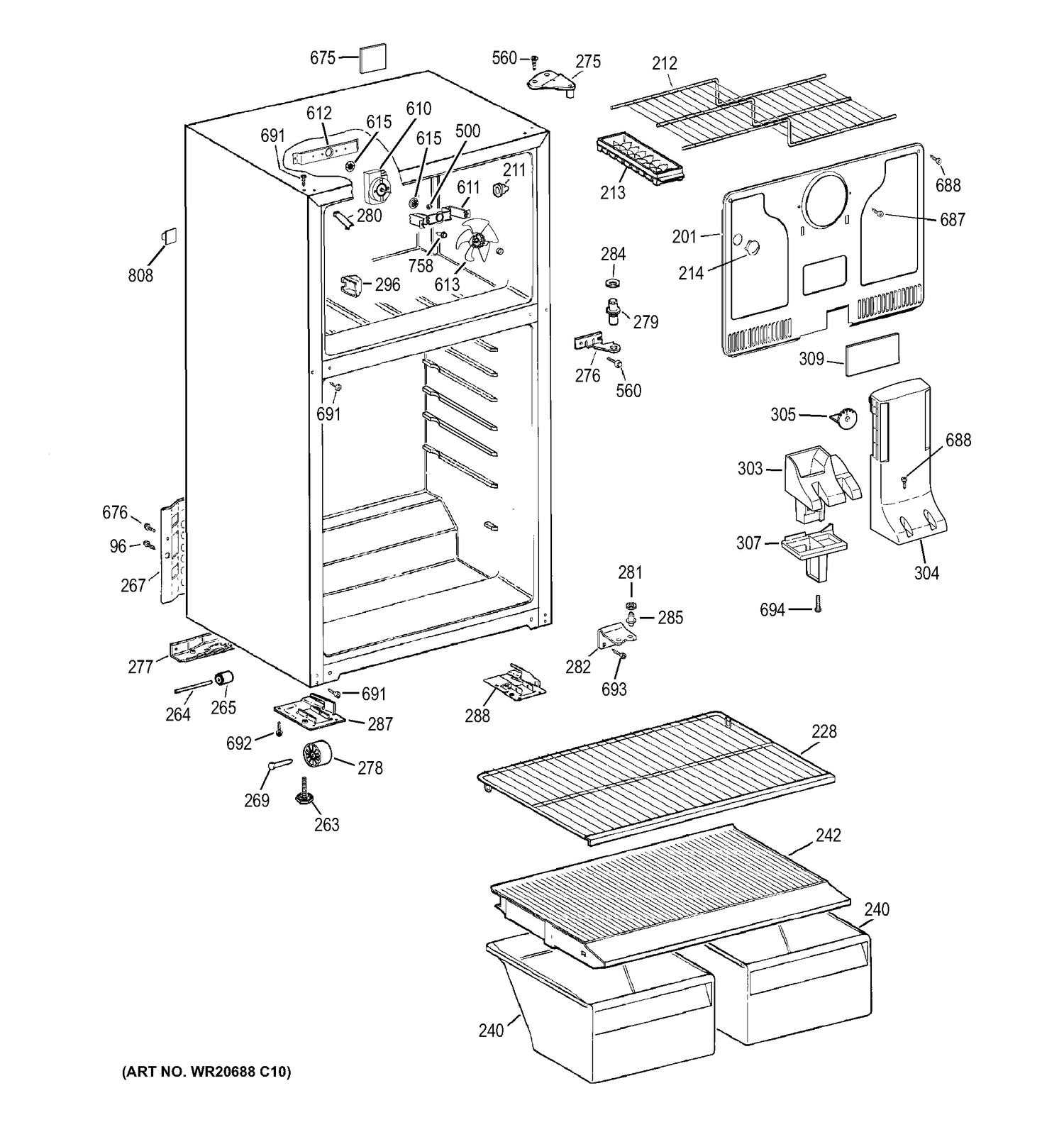 CABINET Diagram and Parts List for HTJ17CBDDRSA  General Electric Refrigerator