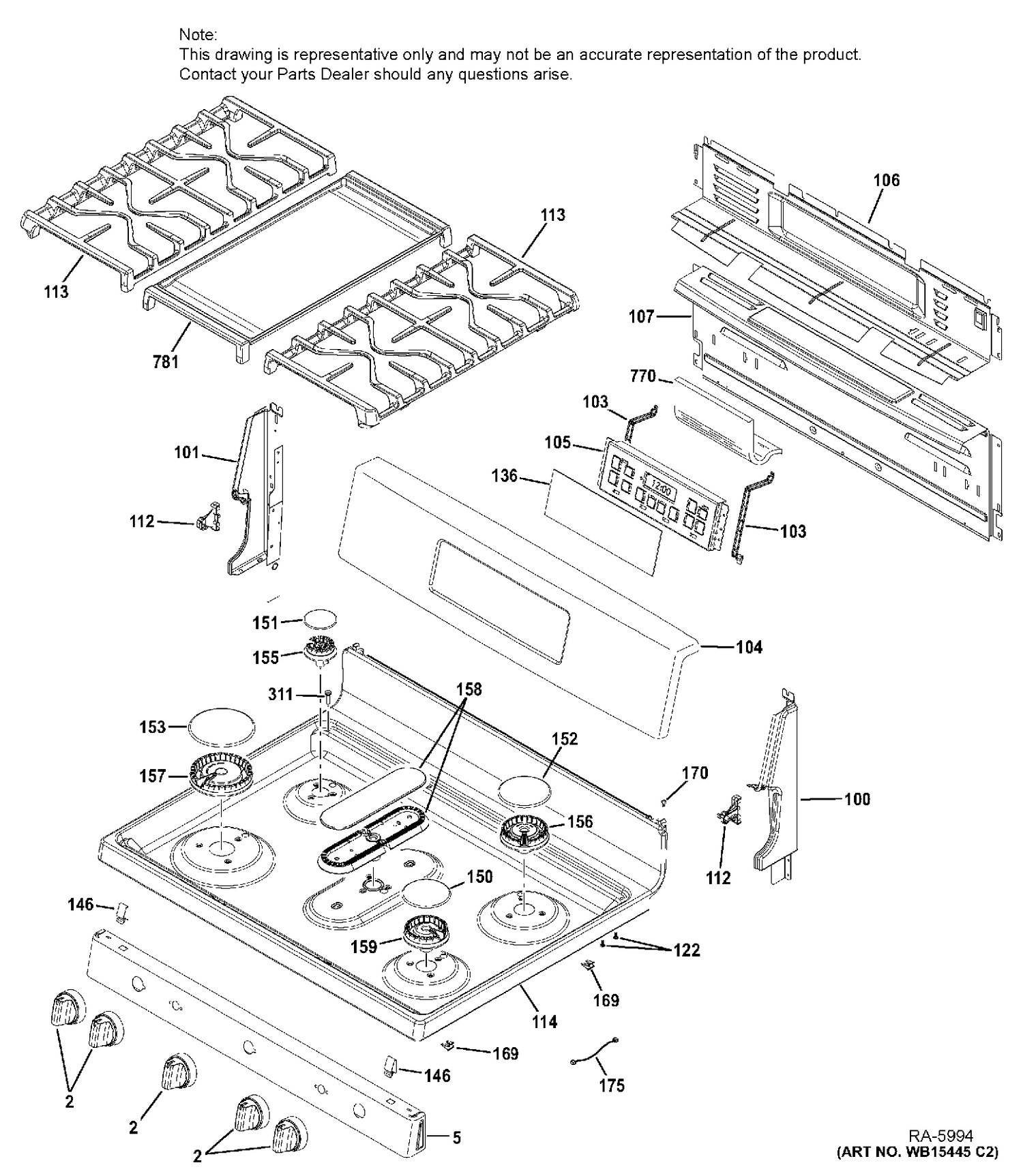 CONTROL PANEL & COOKTOP Diagram and Parts List for JCGB700DEJ1BB  General Electric Range