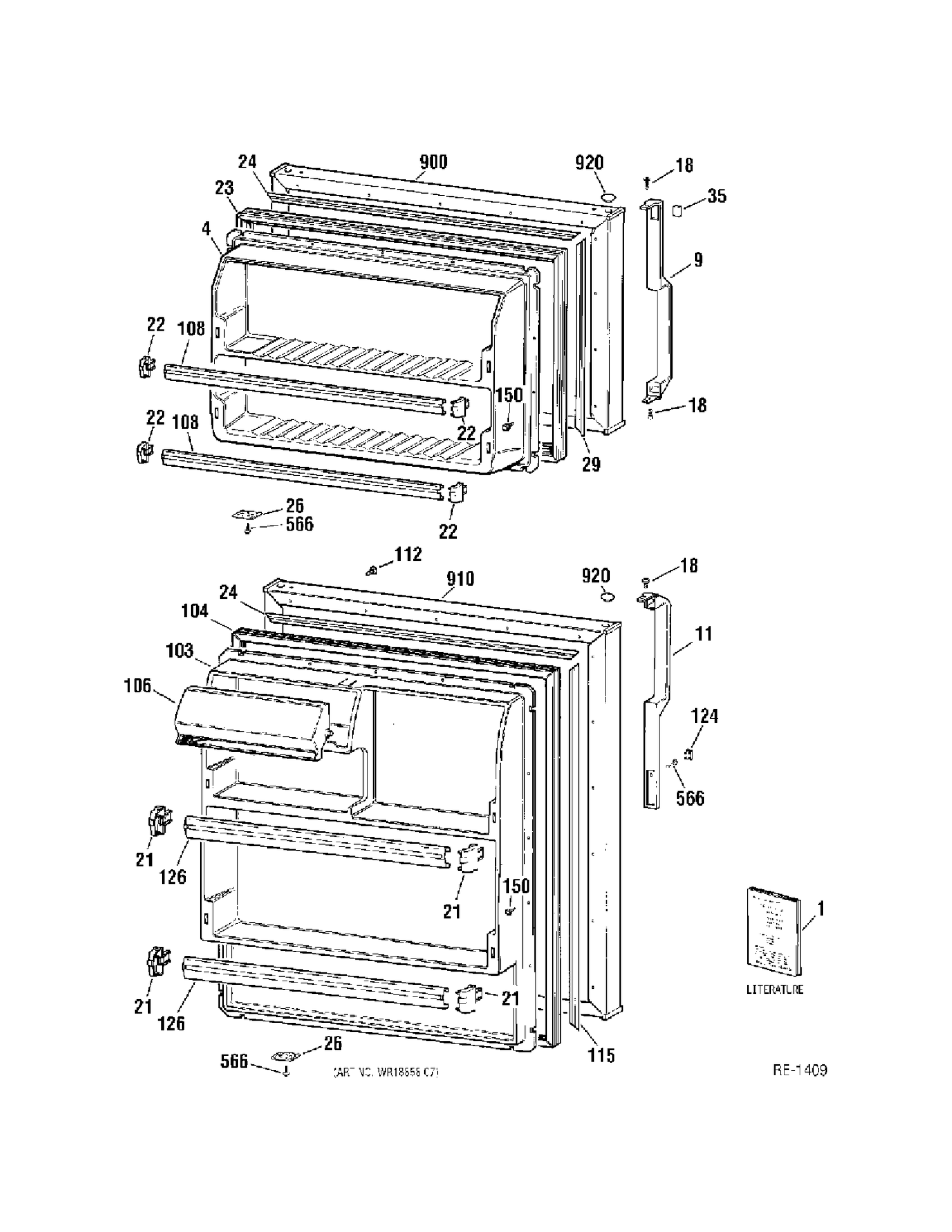 DOORS Diagram and Parts List for MTS16BBMFRWW  General Electric Refrigerator