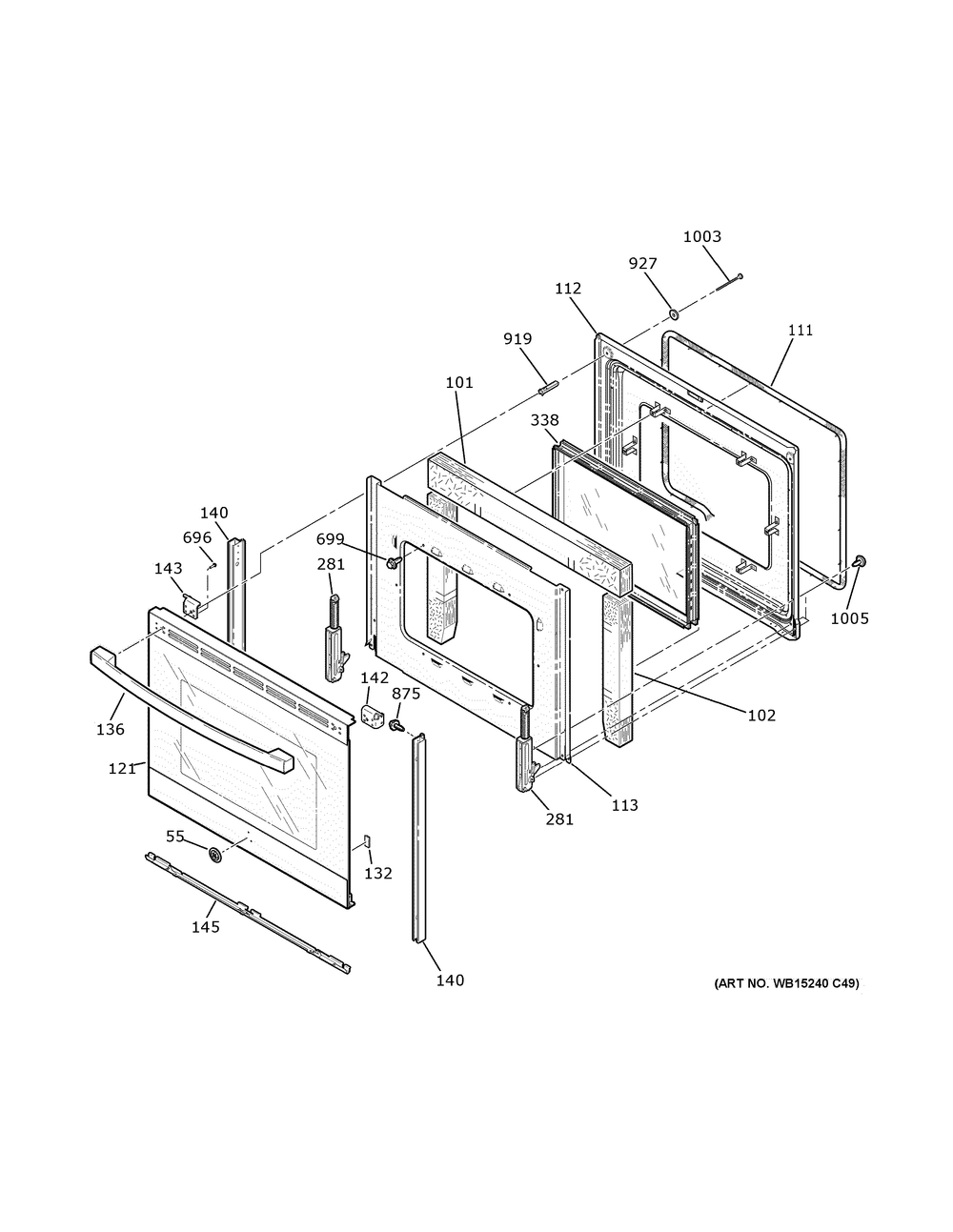 Door Diagram and Parts List for JBS60RKCSS  General Electric Range