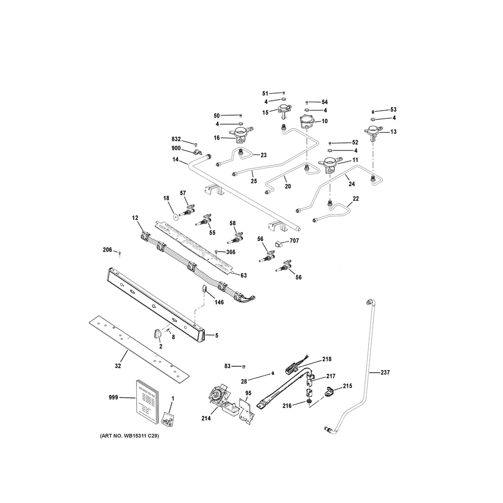 Gas & Burner Parts Diagram and Parts List for JGBS66REK7SS  General Electric Range