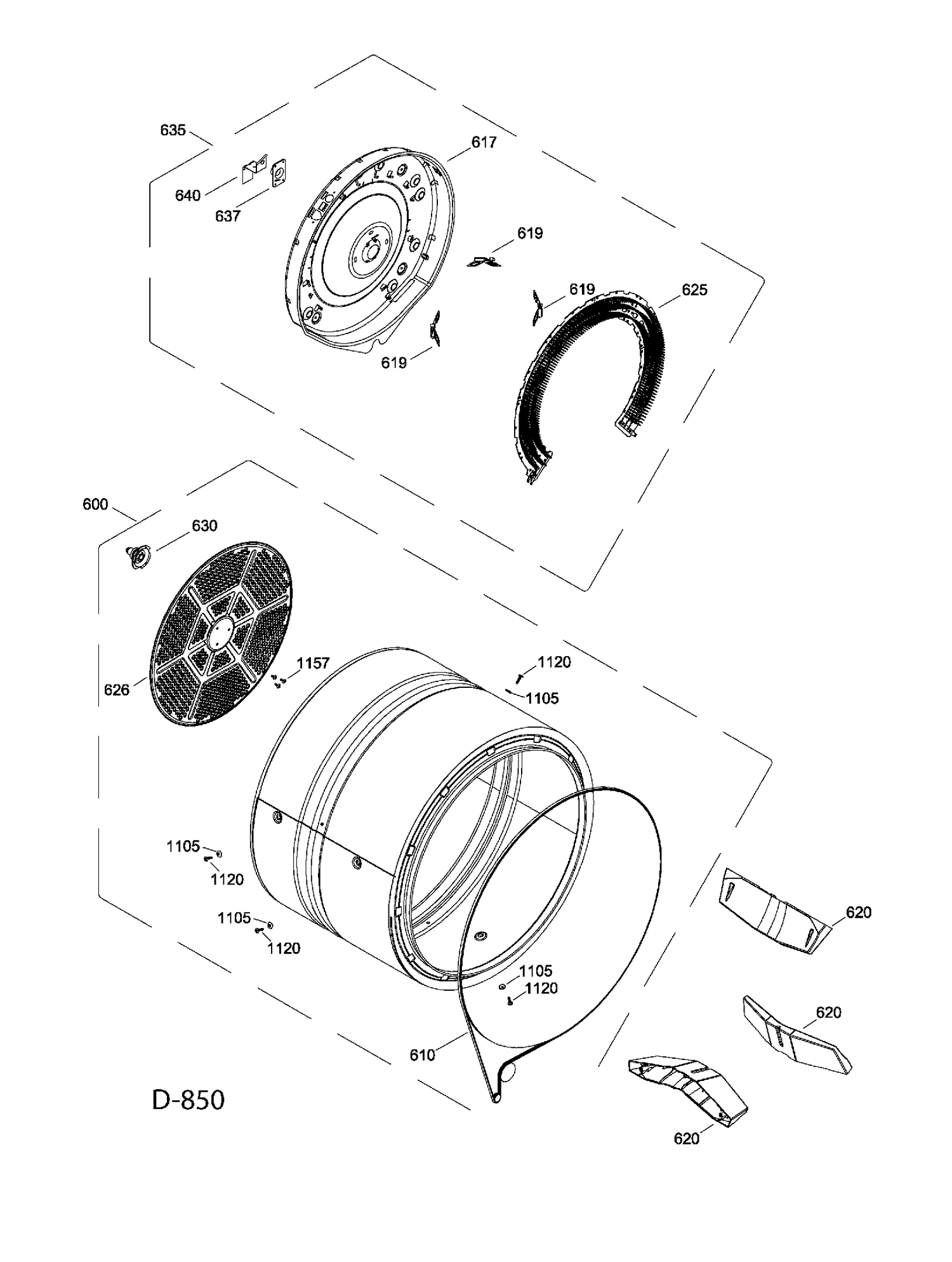 DRUM Diagram and Parts List for GFMN120ED0WW  General Electric Dryer