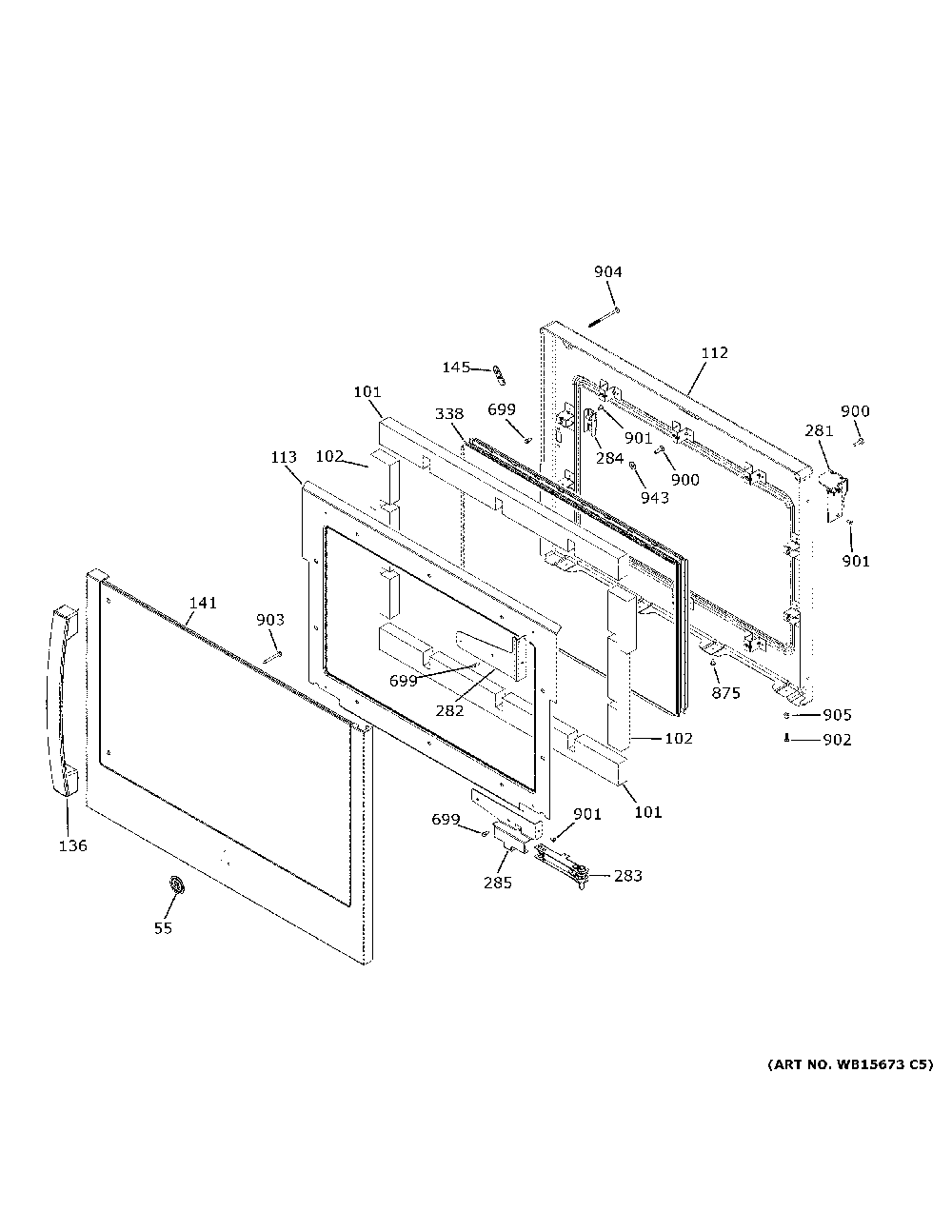 Lower Door Diagram and Parts List for PTD700RSN1SS  General Electric Wall Oven