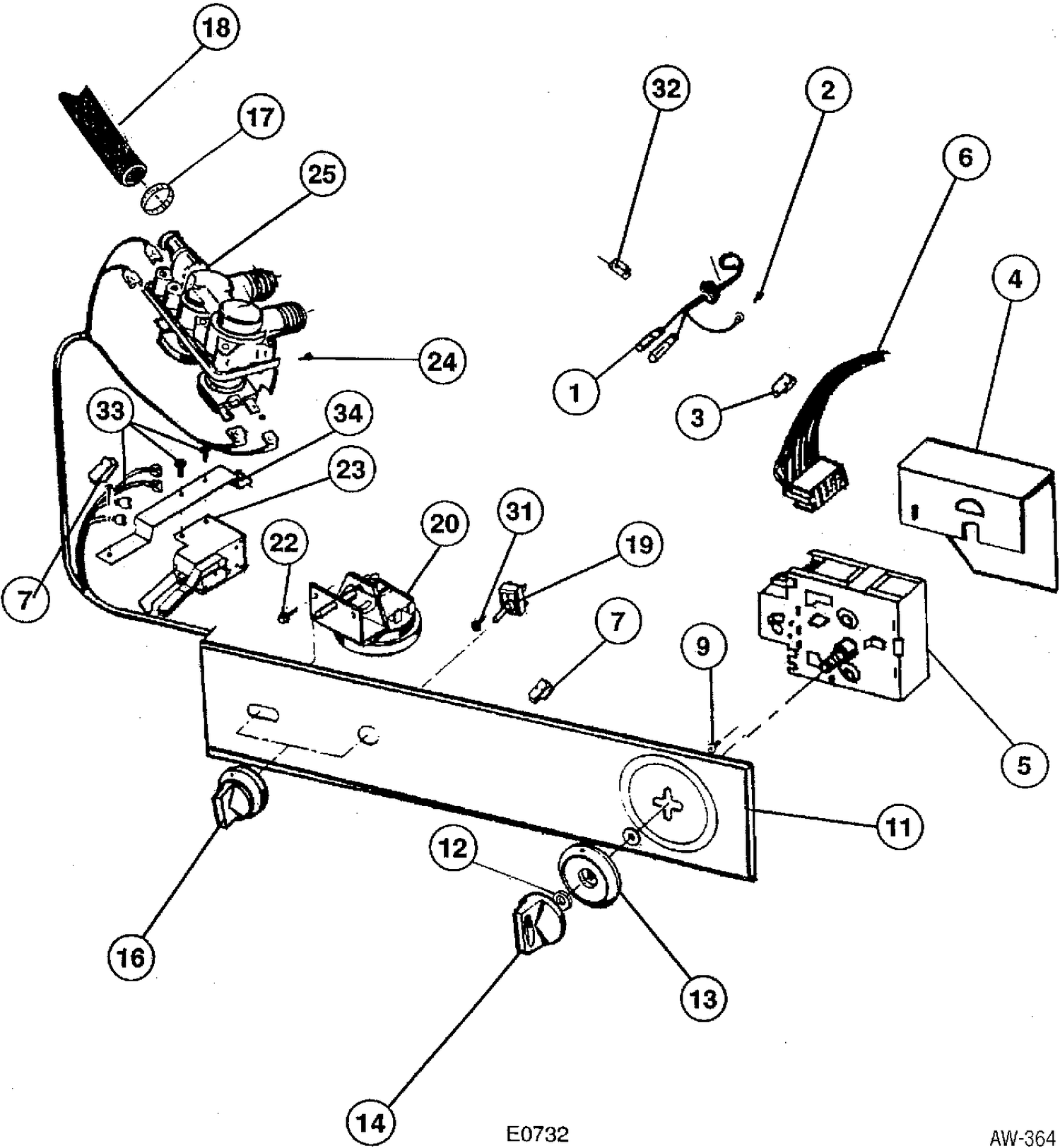 CONTROL GROUP Diagram and Parts List for GW7000KW127  General Electric Washer