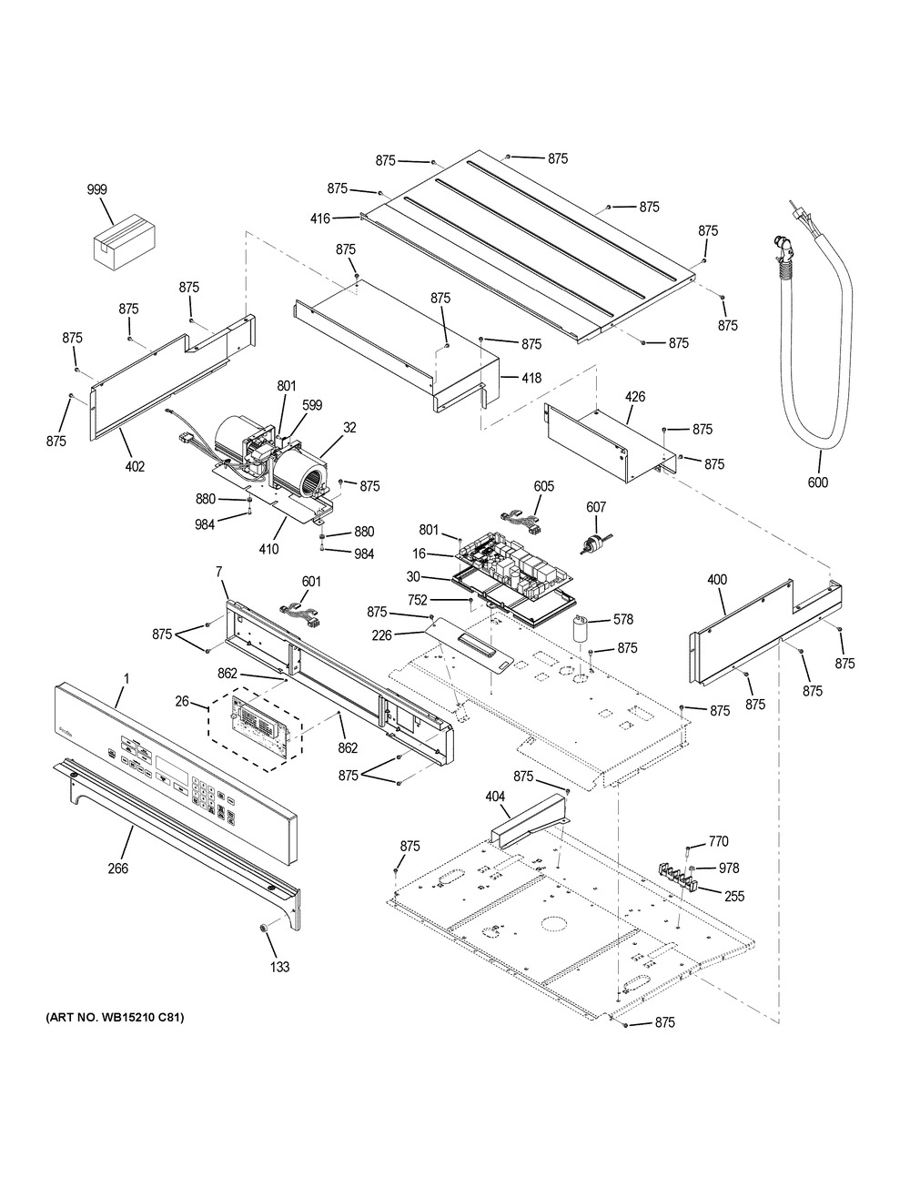 Control Panel Diagram and Parts List for PT7050DF9WW  General Electric Wall Oven