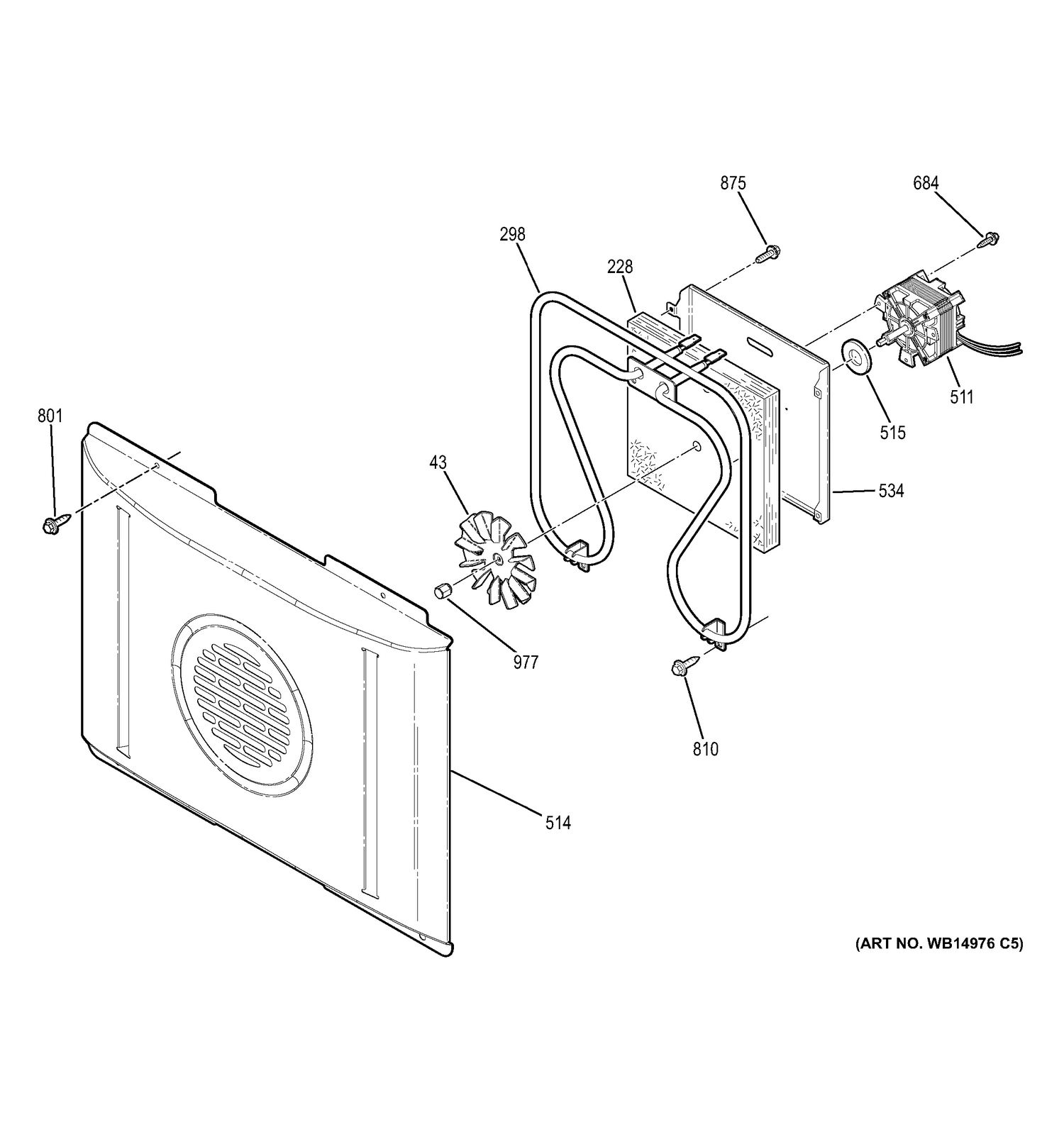 CONVECTION FAN Diagram and Parts List for PB930TF2WW  General Electric Range